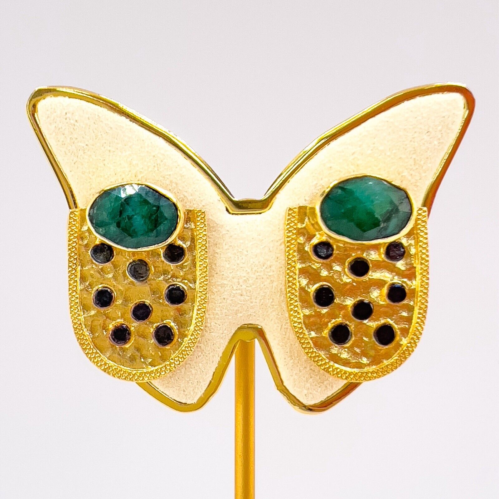 Genuine Emerald 22k Gold Over Sterling Silver Dangle Earrings, New