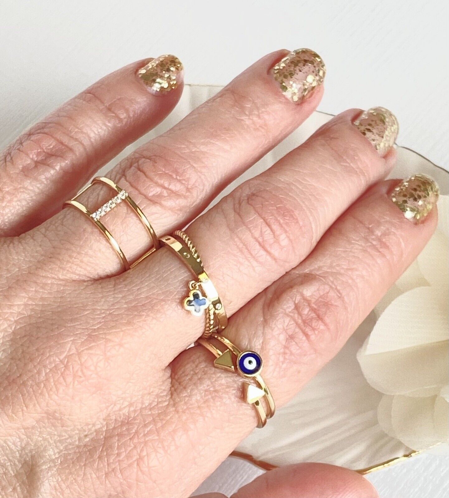 Solid 14k Yellow Gold Lucky Blue Eye Ring, New, Size 6.75