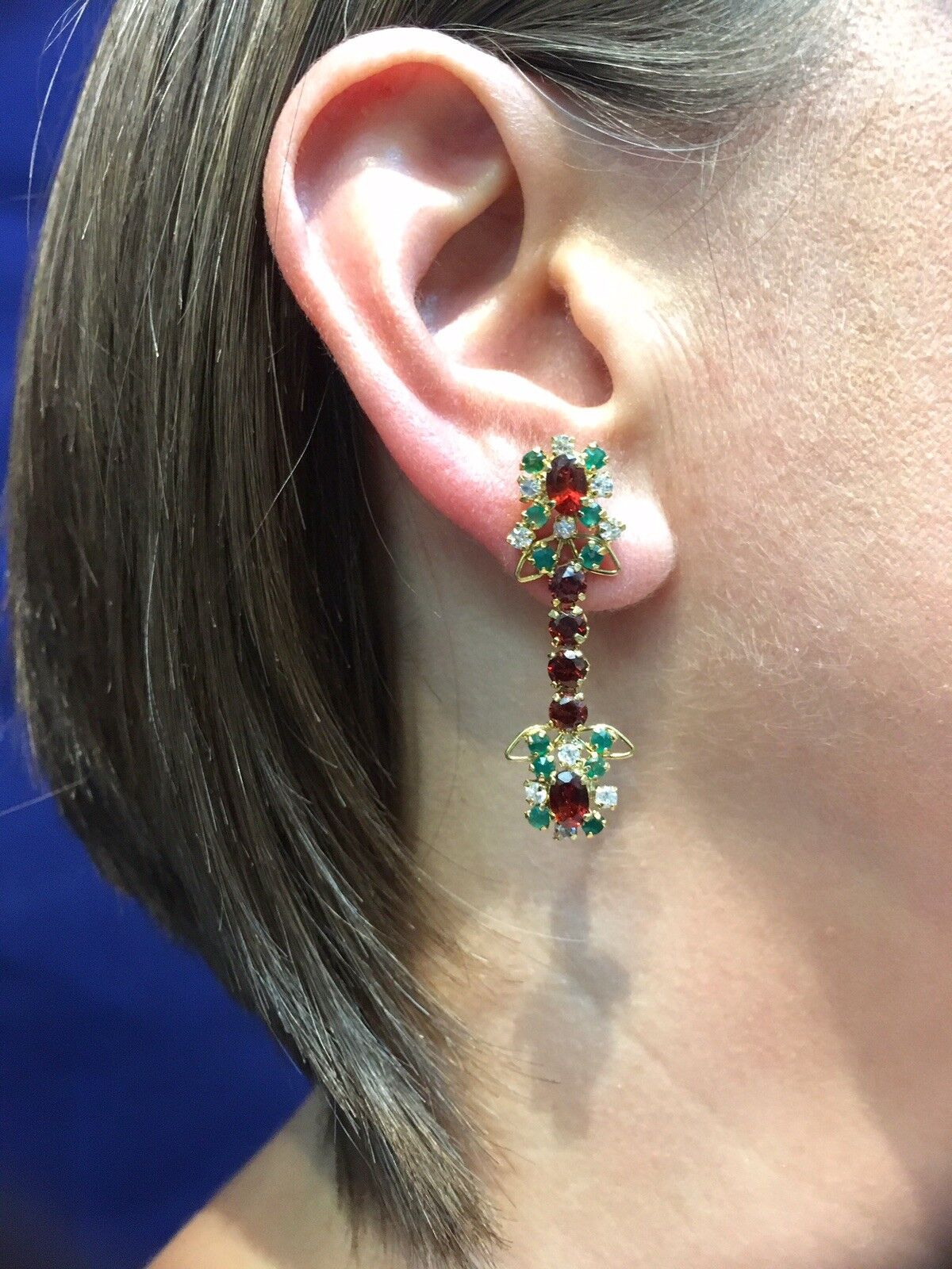 Beautiful Genuine Gem(6ct) Floral Design 14kt HGPlated Dangle/Drop Earrings, New