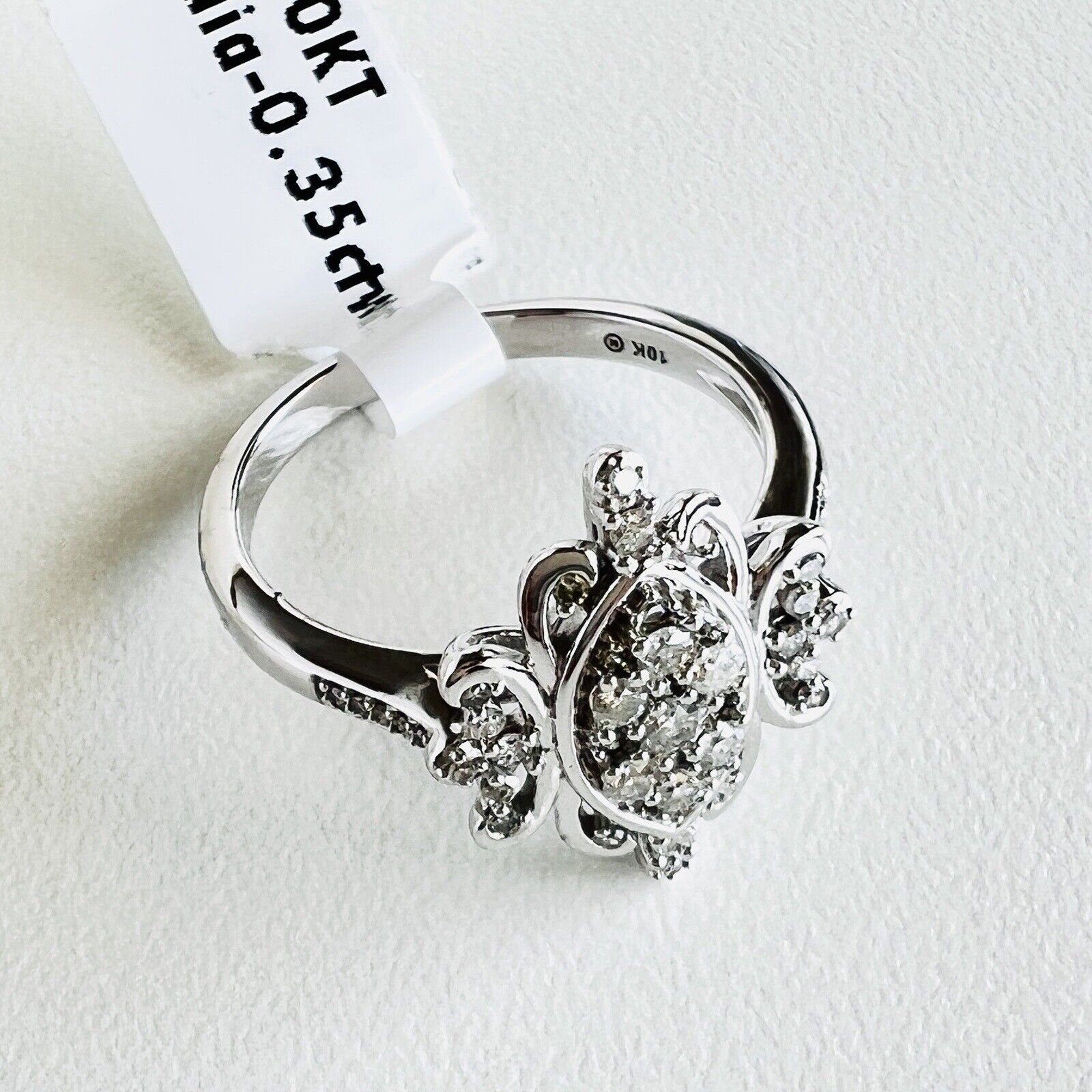 Solid 10k White Gold & Diamond Ring, New Size 7