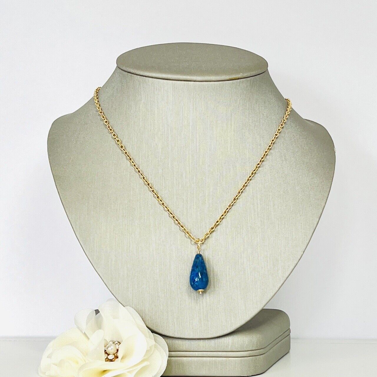 Solid 14k Yellow Gold Natural Lapis Lazuli Drop Pendant, 1.24", New A