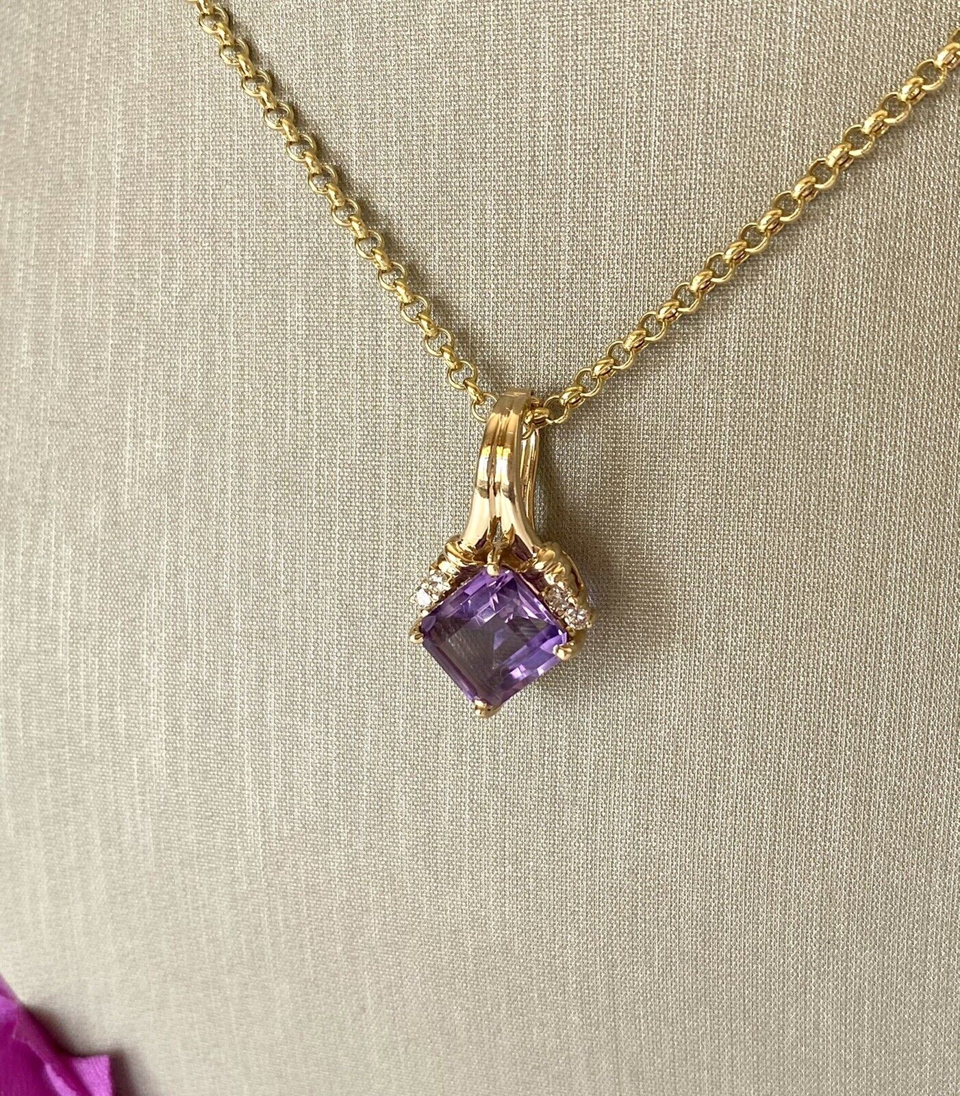 Vintage 14k Yellow Gold, Amethyst (5.12ct) & Diamond Enhancer/Pendant, New