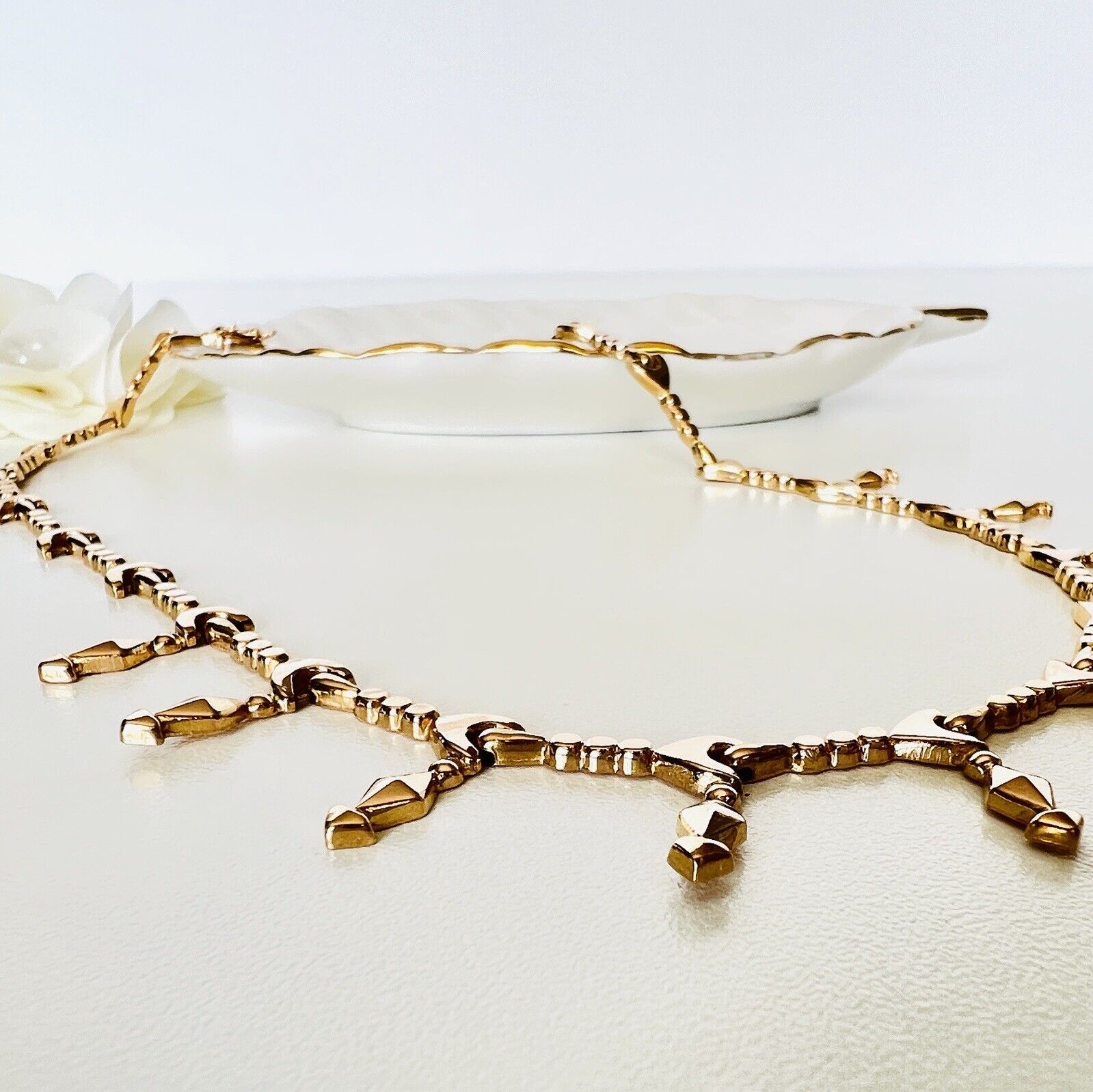 Vintage Solid 18k Rose Gold Articulated Links Statement Necklace 16.75", Italy