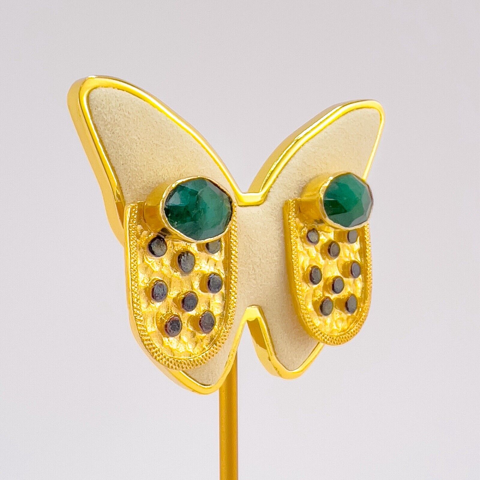 Genuine Emerald 22k Gold Over Sterling Silver Dangle Earrings, New