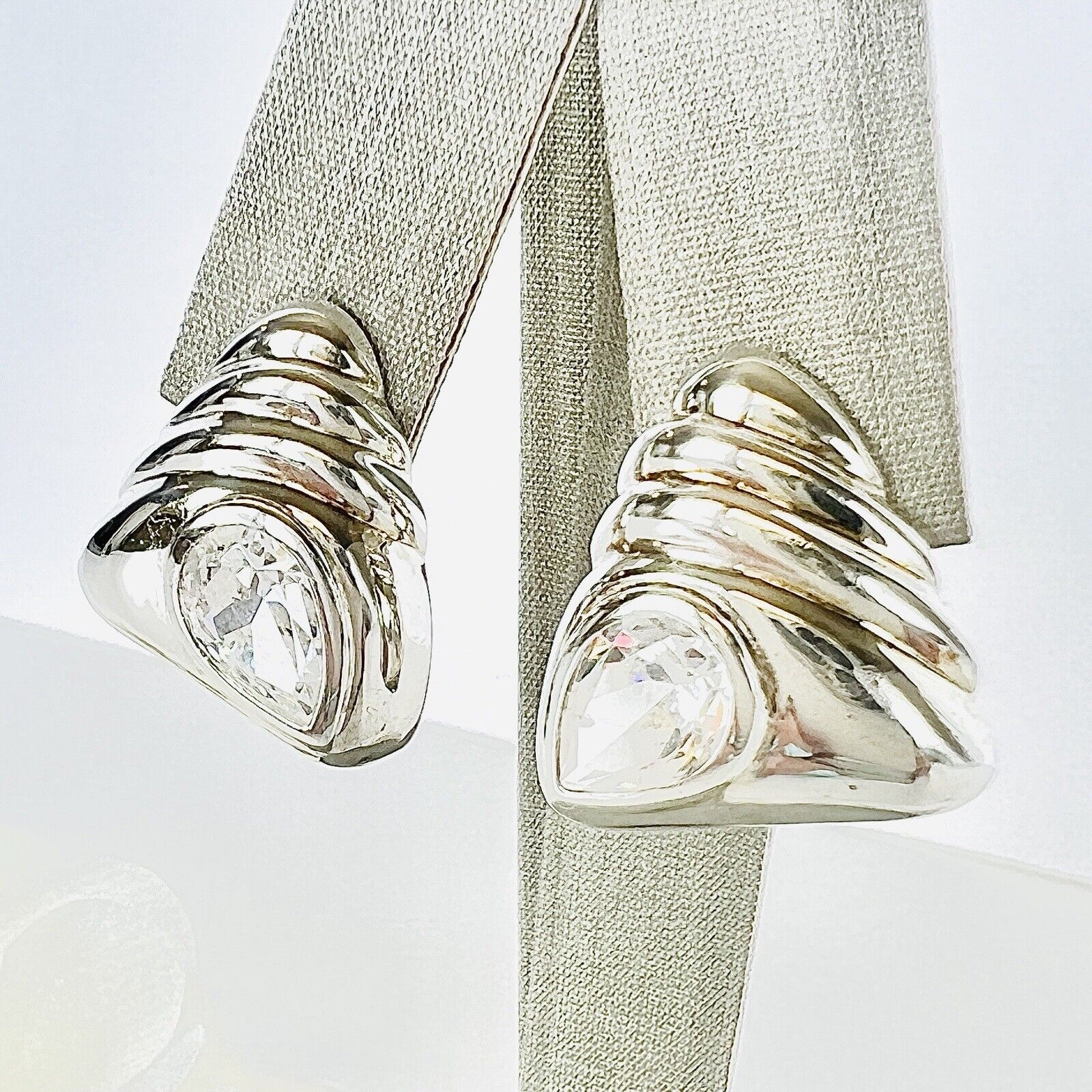 Abstract Triangle Sterling Silver Cubic Zirconia Stud Earrings, New