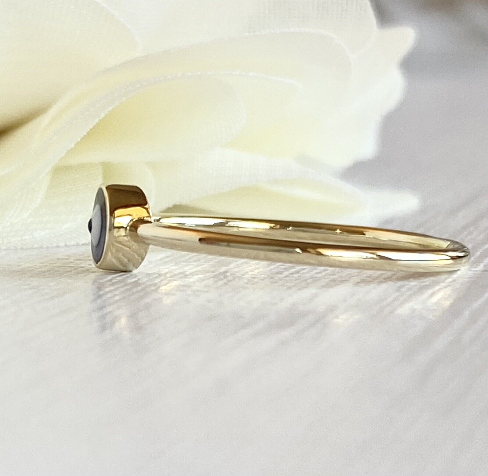 Solid 14k Yellow Gold Lucky Blue Eye Ring, New, Size 6.75