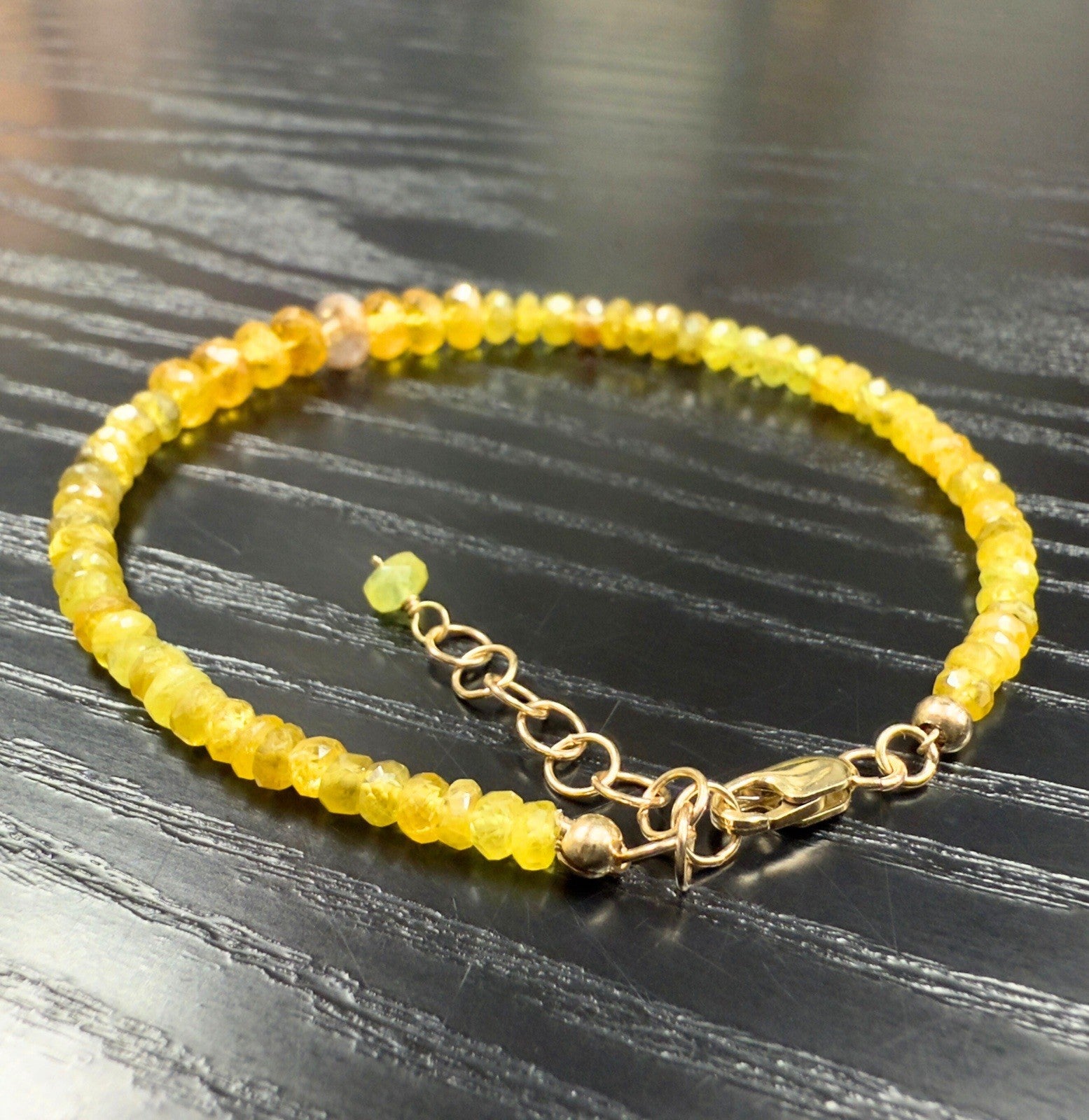 14k Yellow Gold Yellow Sapphire Bracelet, Adjustable 6.75-7.75", New