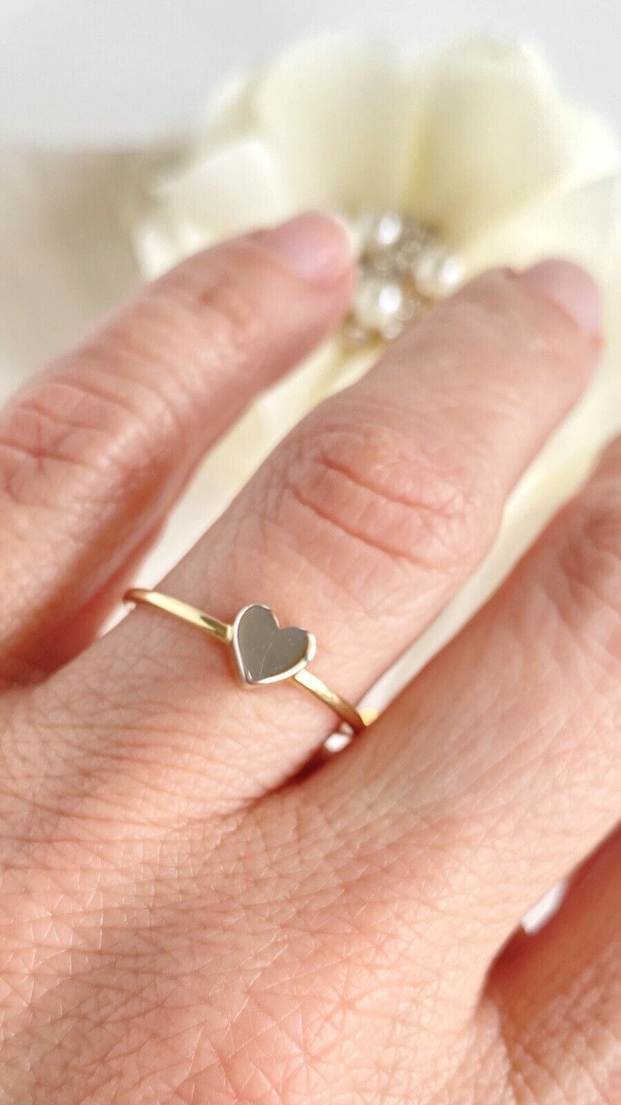 Adorable Solid 14k Yellow Gold Ring w/ White Gold Heart, New, Size 7 3/4