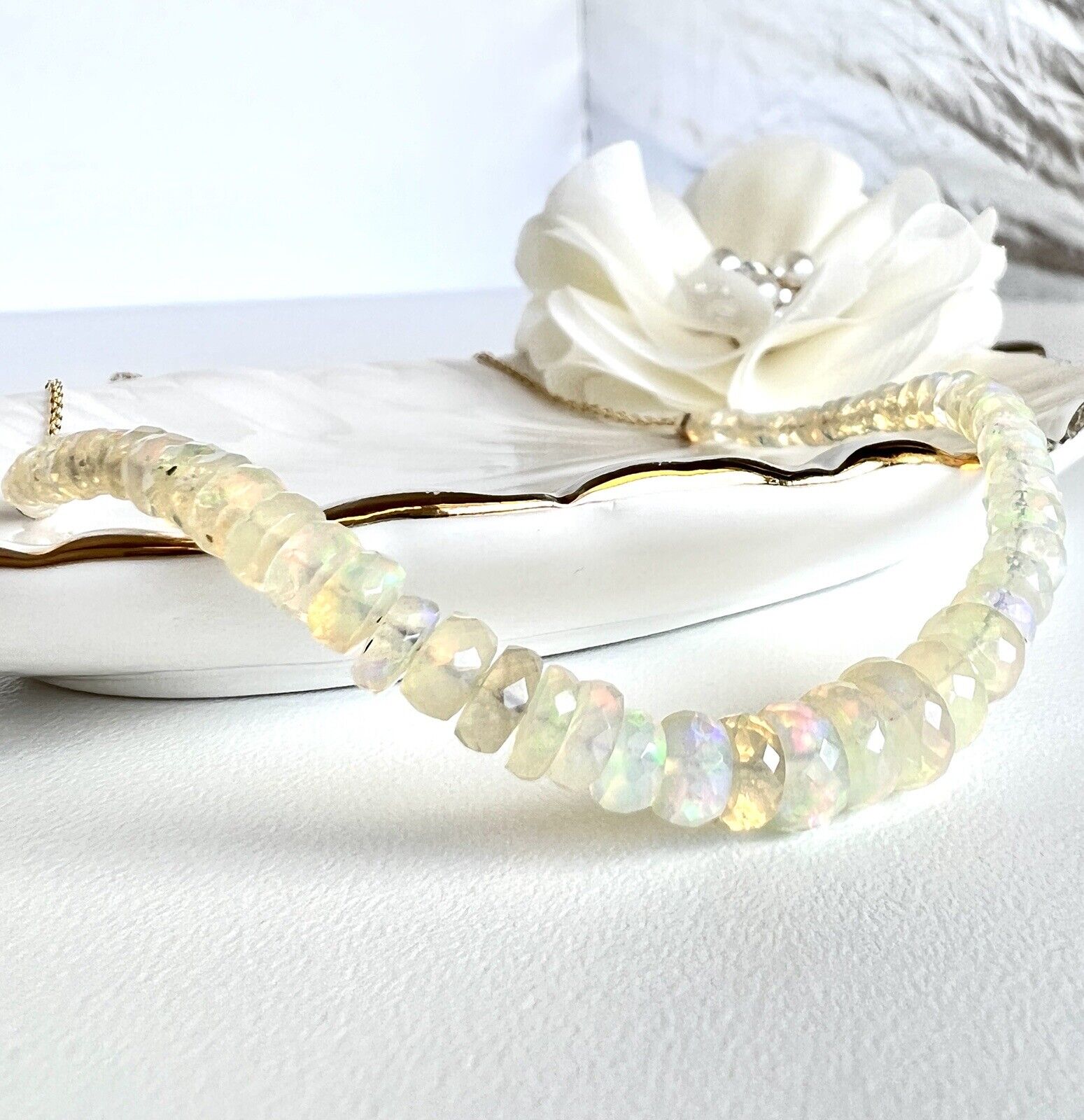 Genuine Opal (21.3ct) Solid 14k Yellow Gold Bead/Chain Necklace, New 19.5"