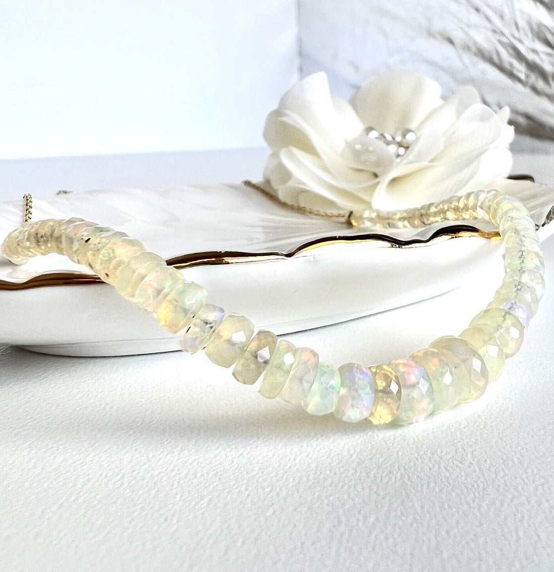 Genuine Opal (21.3ct) Solid 14k Yellow Gold Bead/Chain Necklace, New 19.5"