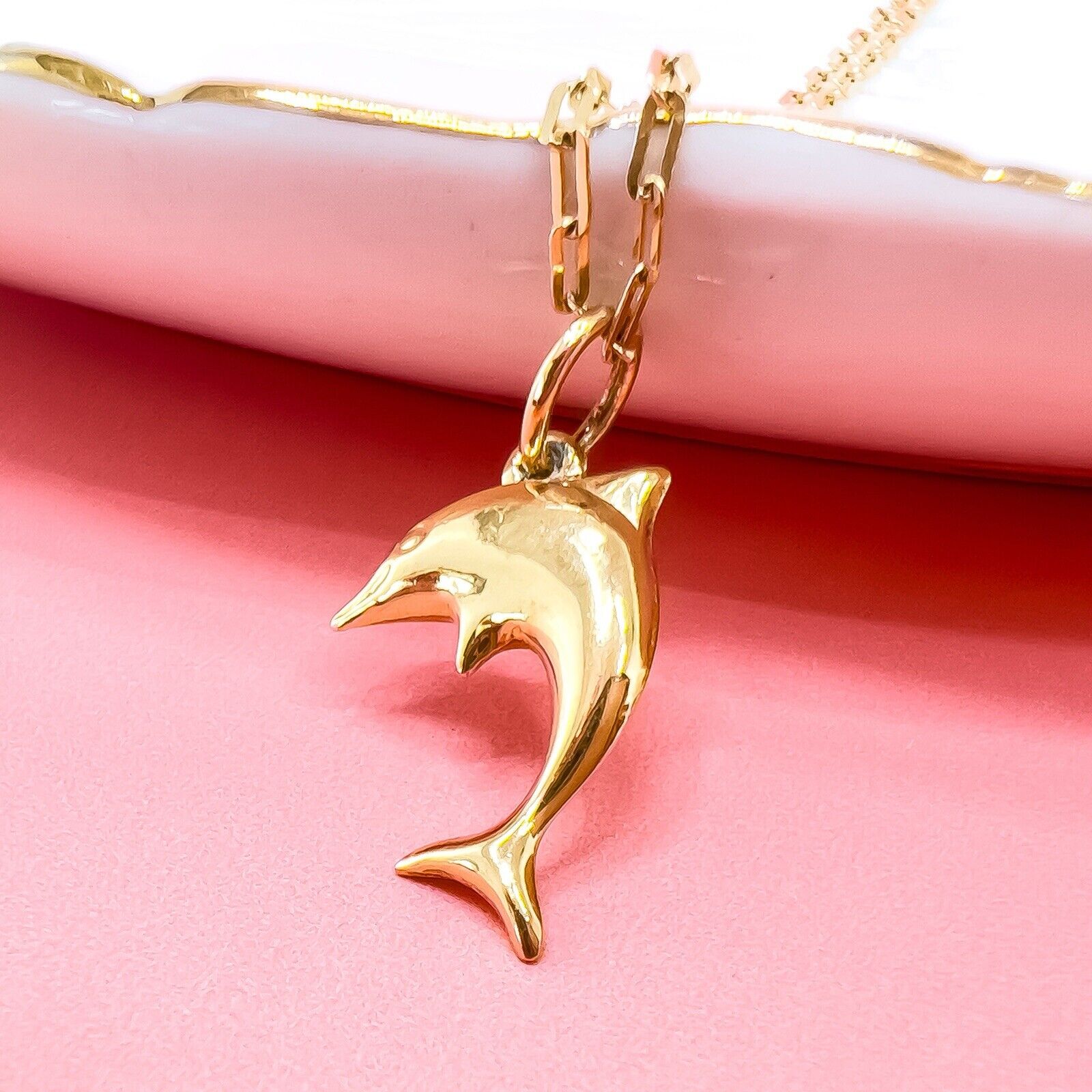 Vintage 14k Yellow Gold Puffy Dolphin Charm Pendant