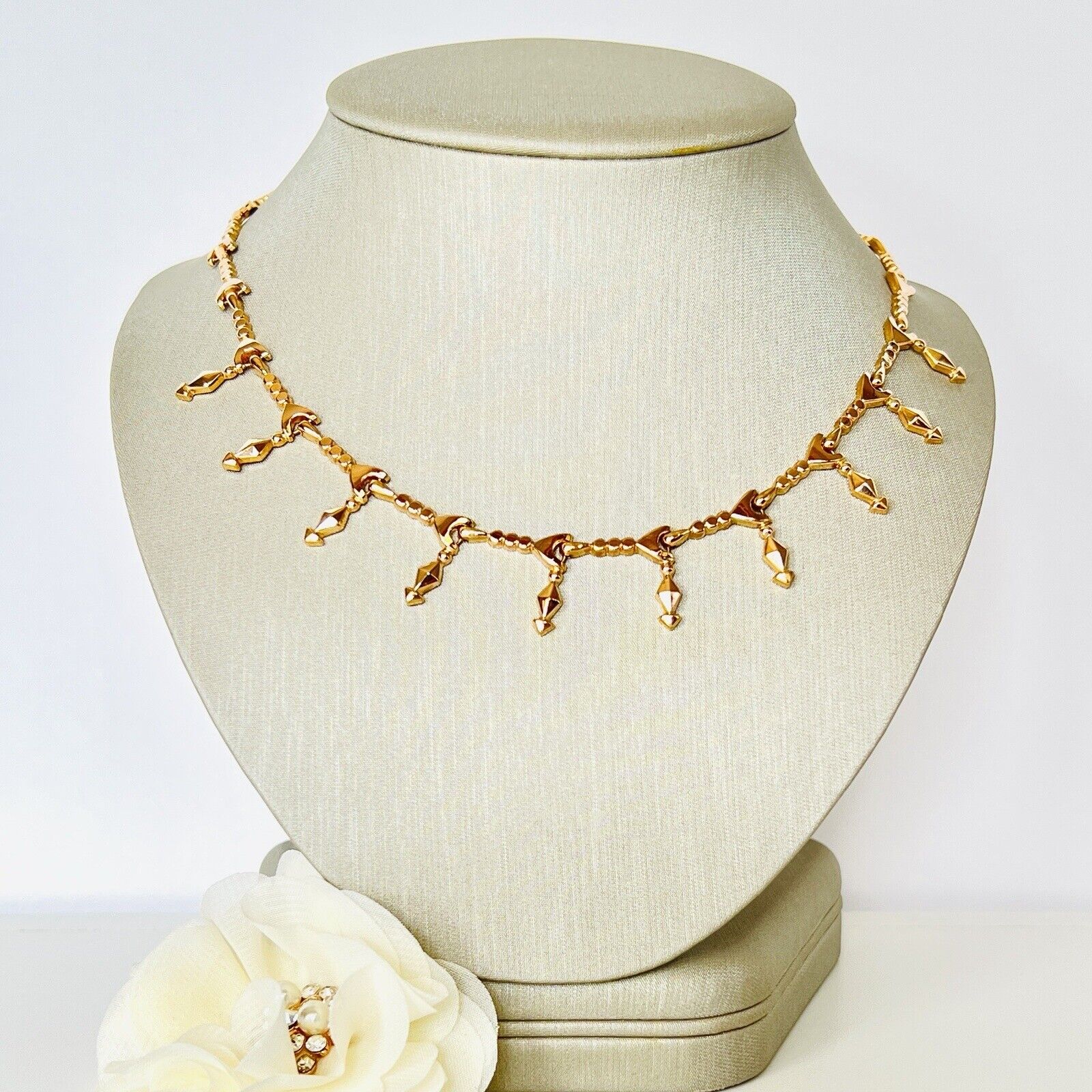 Vintage Solid 18k Rose Gold Articulated Links Statement Necklace 16.75", Italy