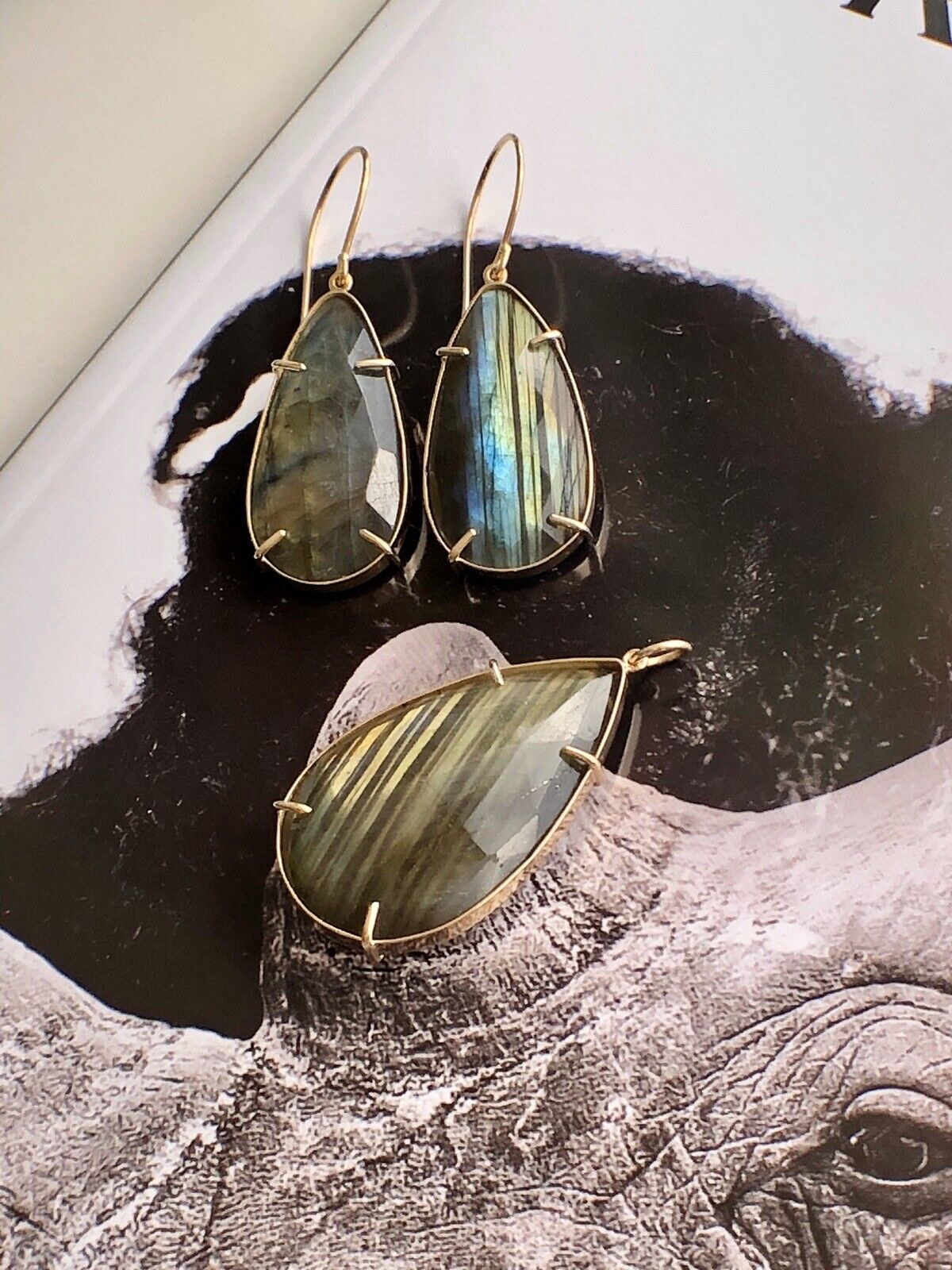 Fabulous! Large (39ctw) Natural Labradorite Dangle/Drop Earrings, New 1.92"