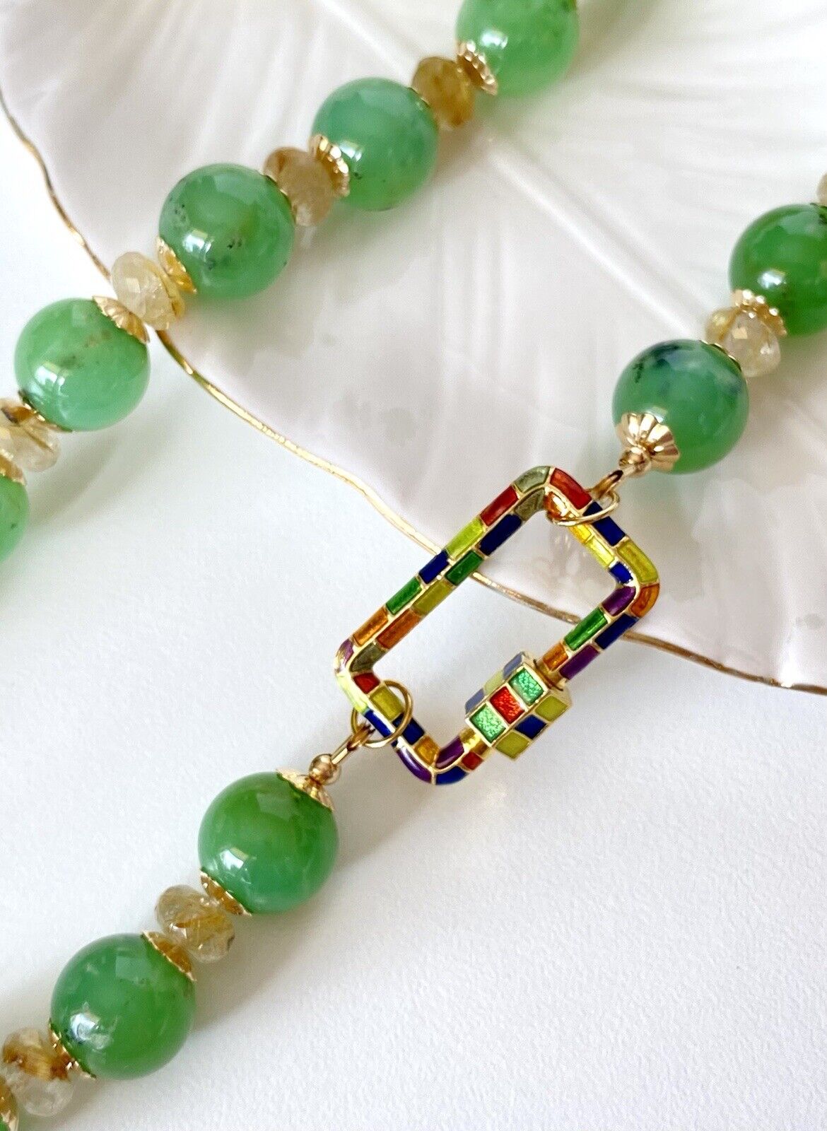 Natural Chrysoprase & Rutilated Quartz 14K GF Necklace, New, 24.75"