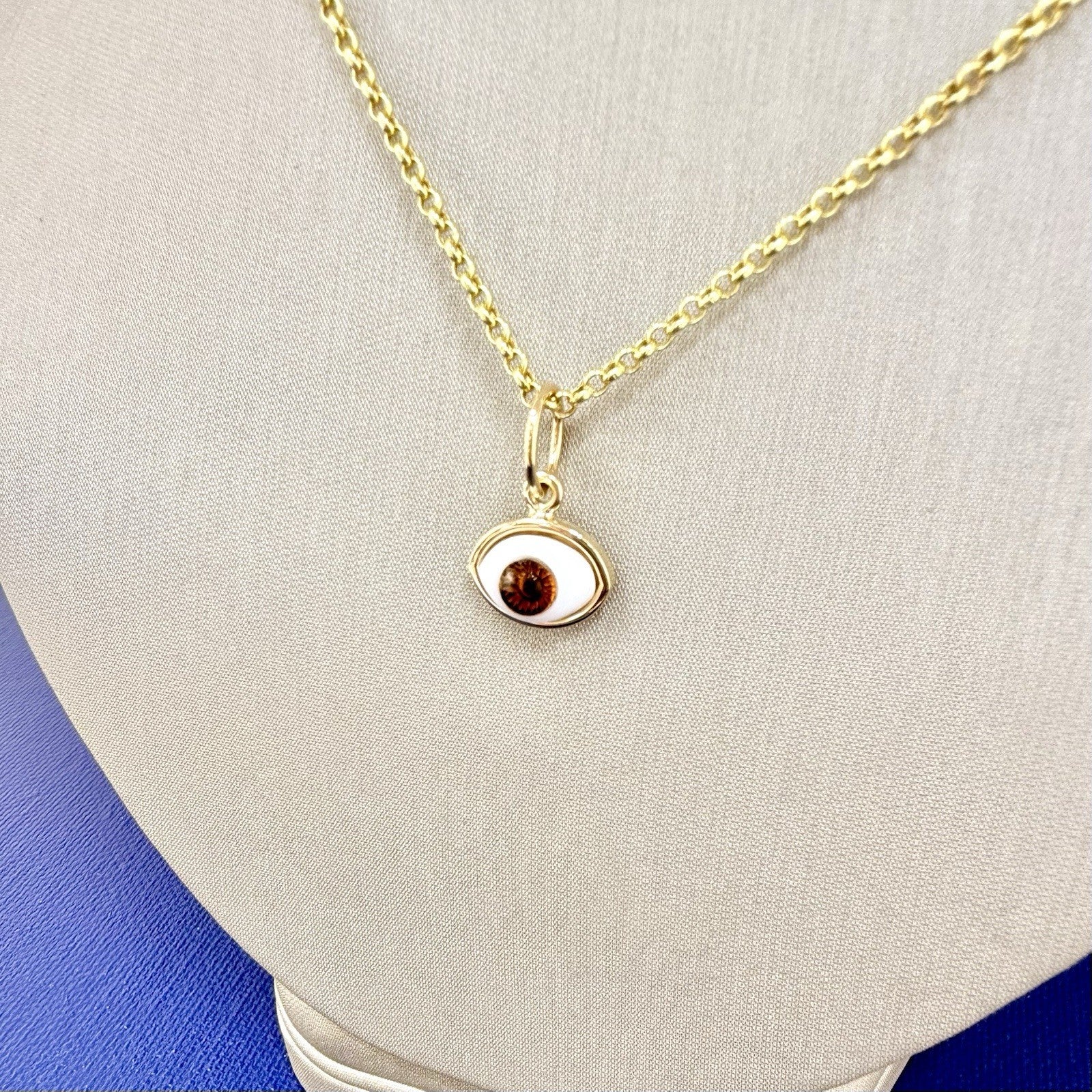14k Brown Eye (Ojo) Pendant Charm, Newly Handcrafted
