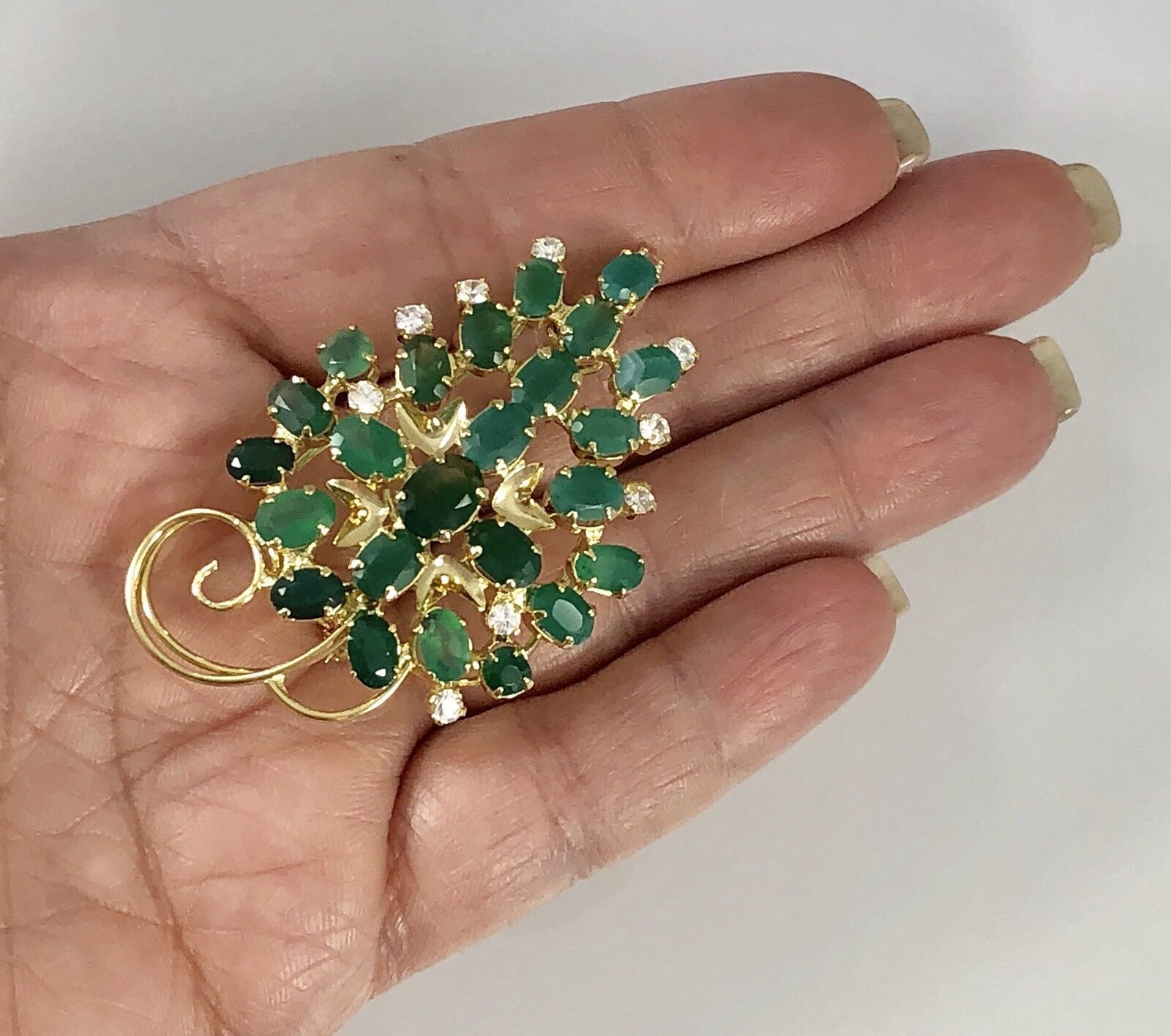 Genuine Green Chalcedony Grape Cluster Pin or Pendant 22kt HGE, New, Size 2.25"