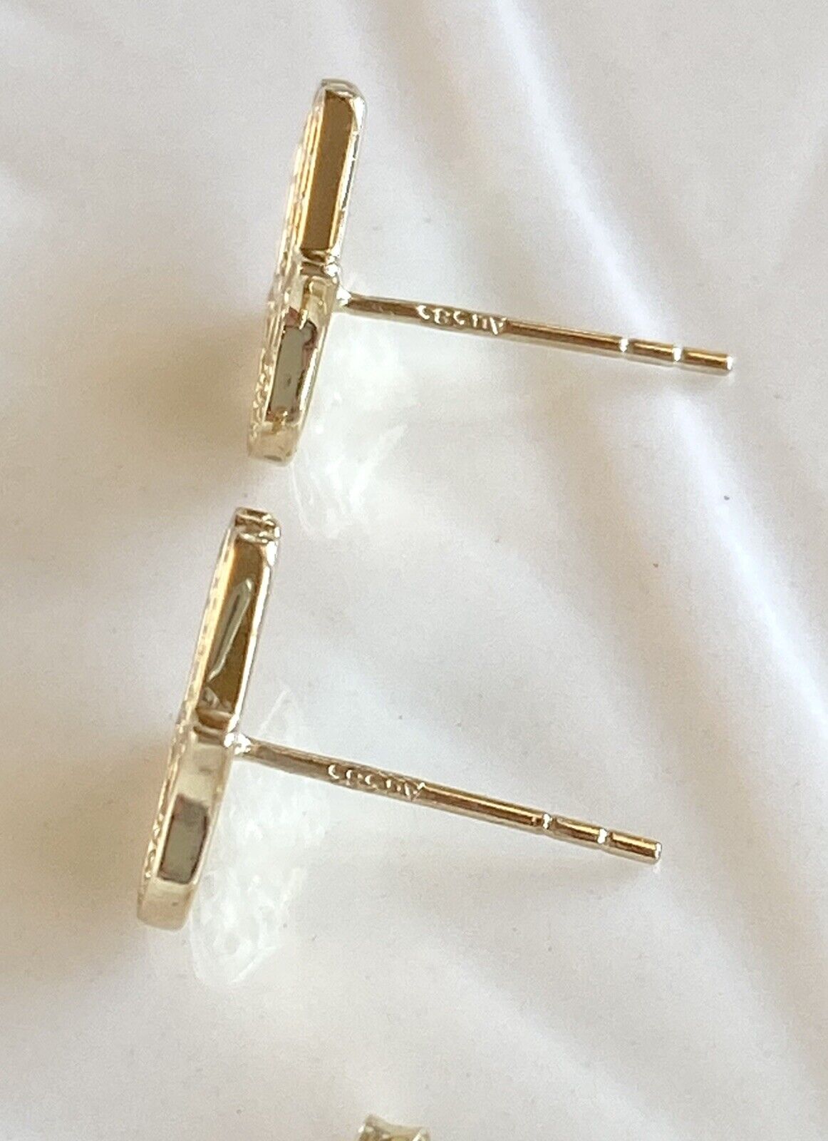 Solid 14K Yellow Gold & Cubic Zirconia Hamsa Hand Stud Earrings, New