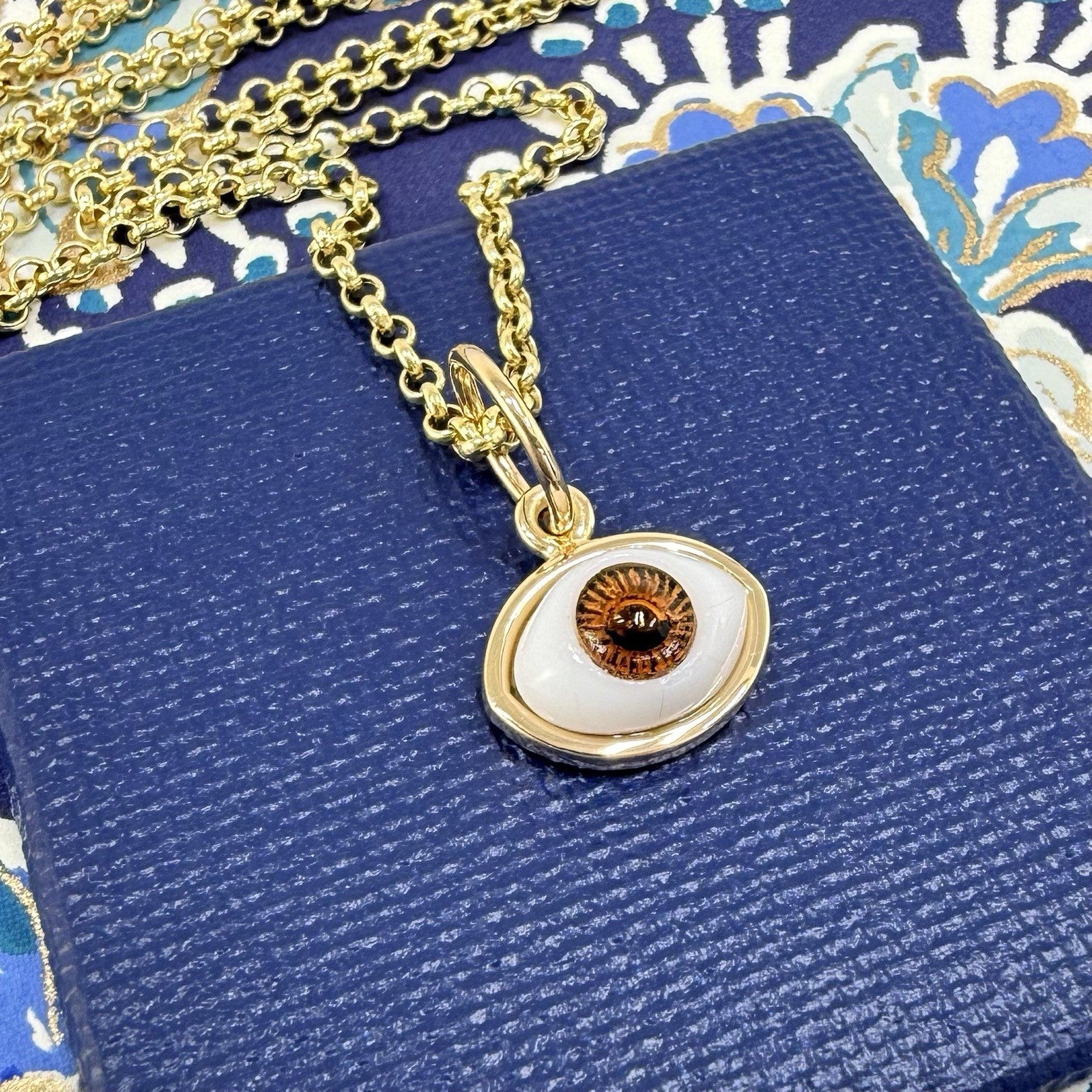 14k Brown Eye (Ojo) Pendant Charm, Newly Handcrafted