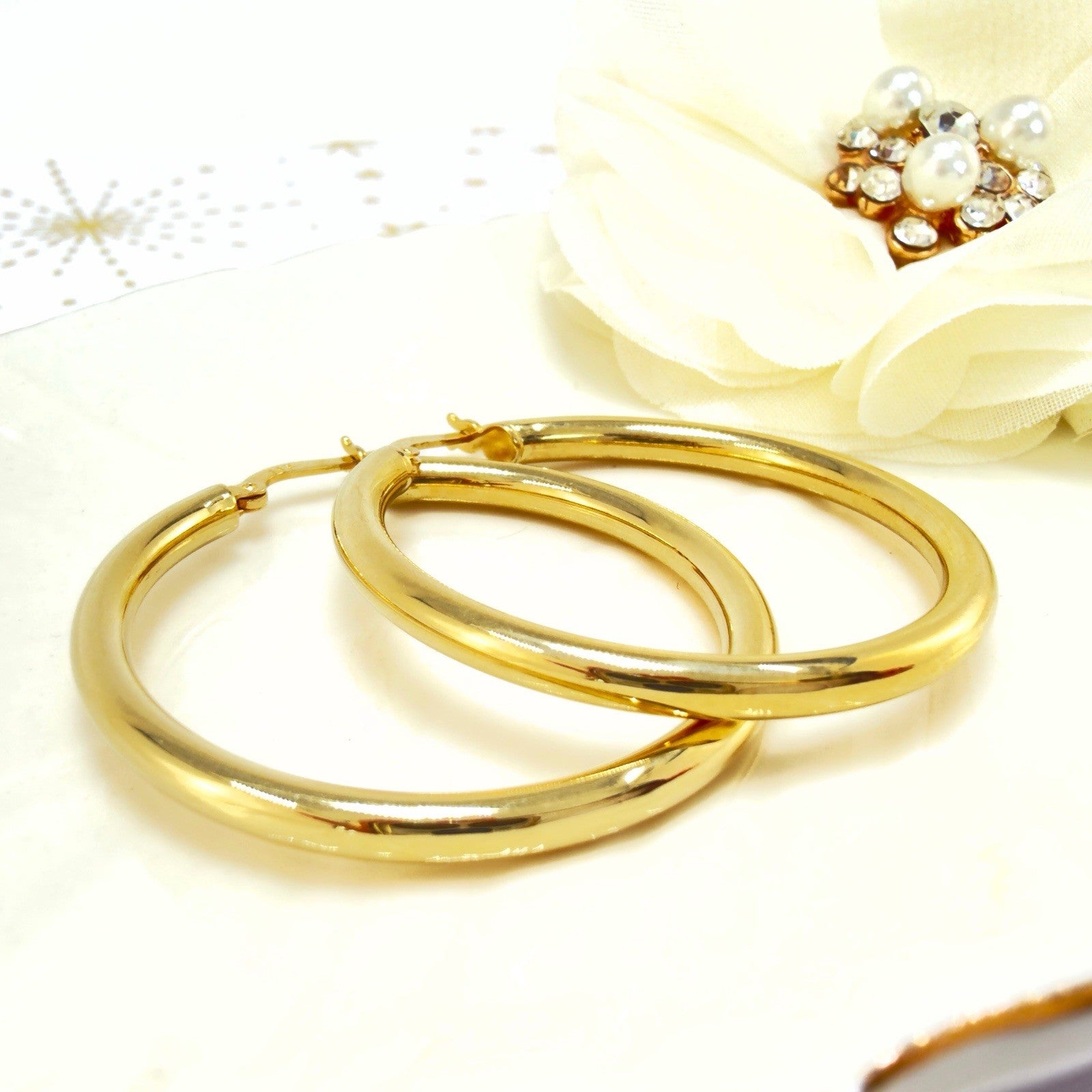 Solid 14k Yellow Gold 3mm Thick Hoop Earrings 30mm Diameter, New