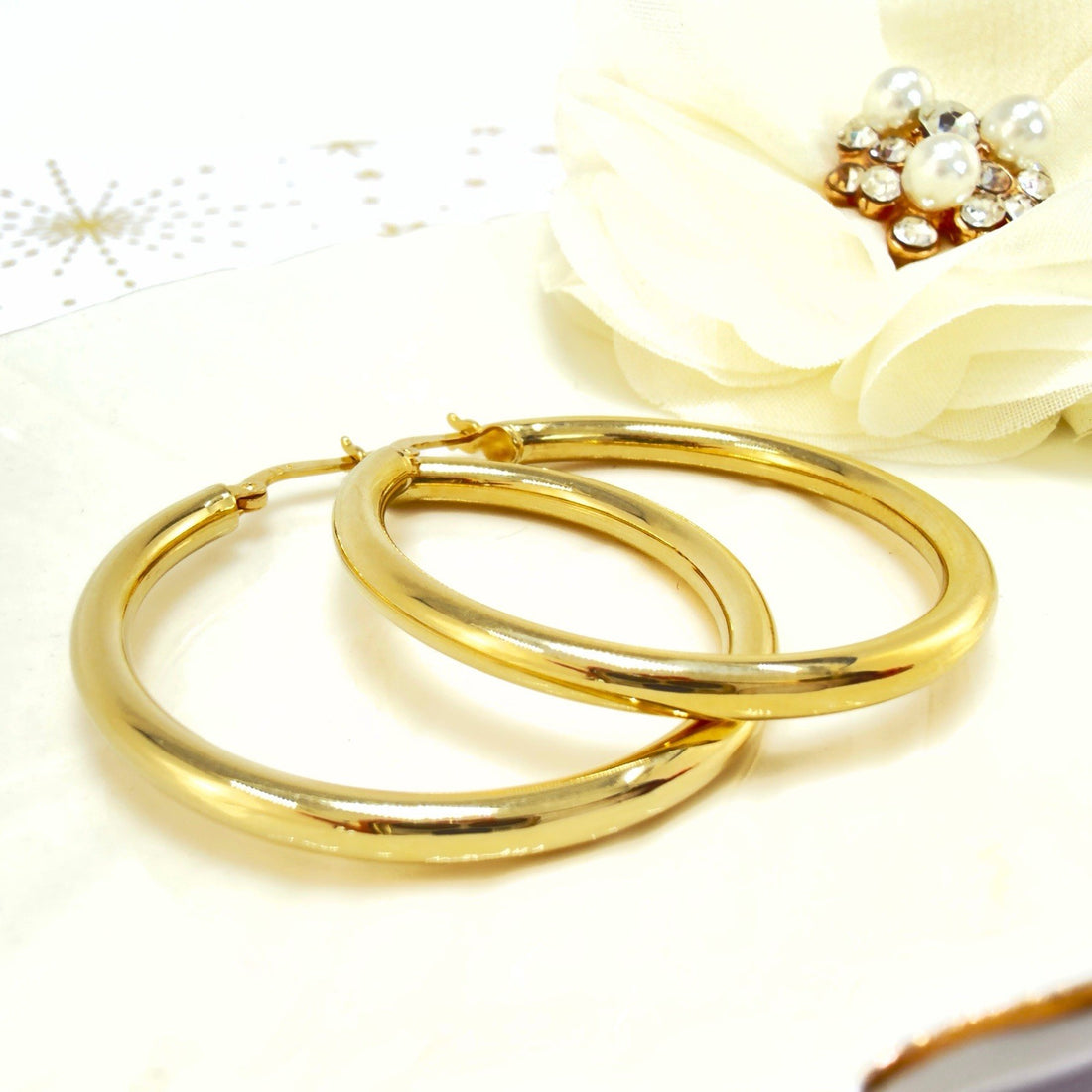 Solid 14k Yellow Gold 3mm Thick Hoop Earrings 30mm Diameter, New