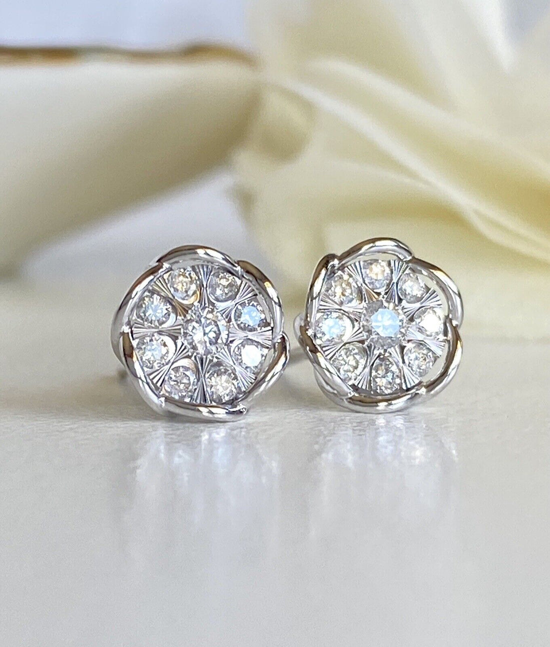 Genuine Diamonds Solid 10k White Gold Stud Earrings, New