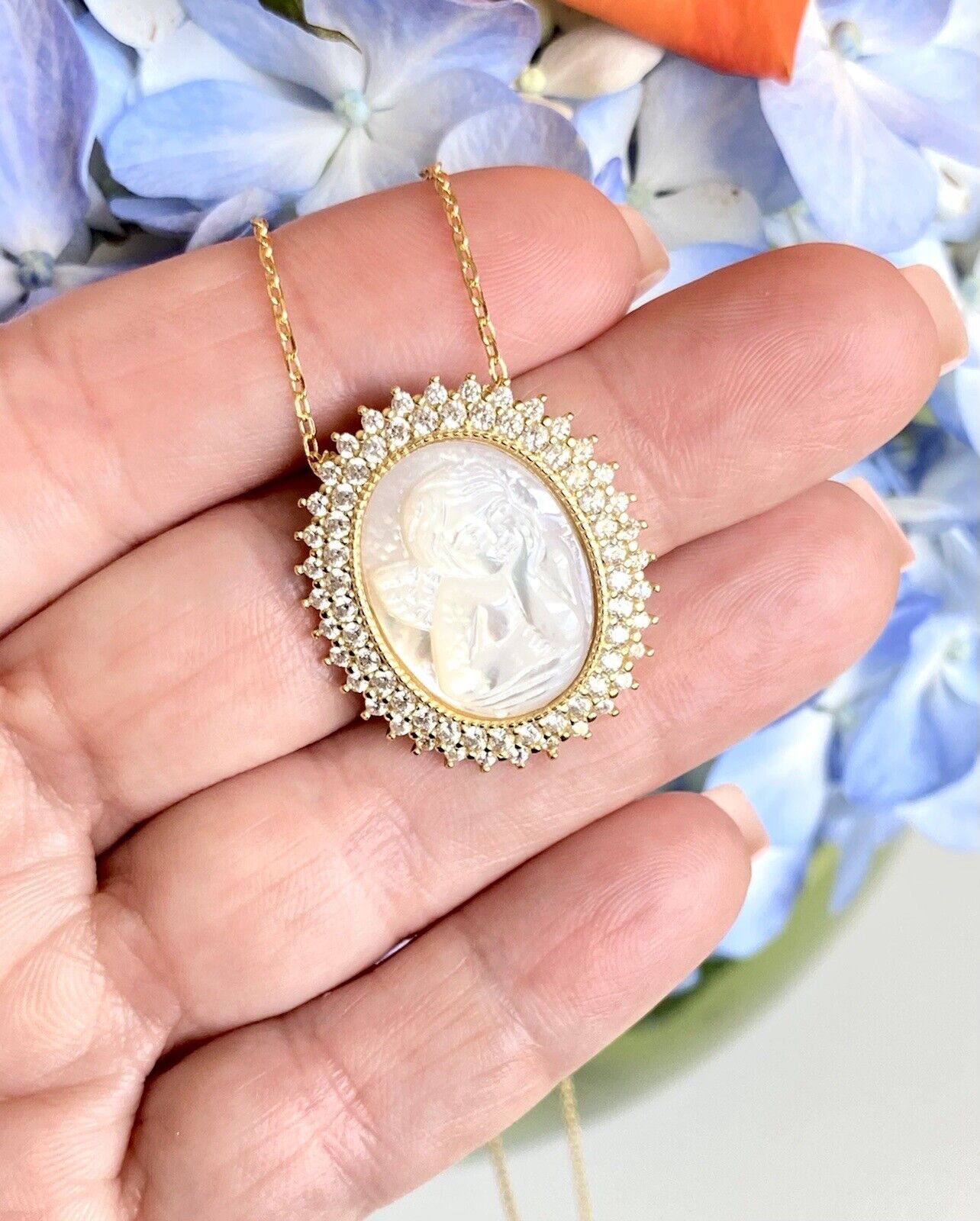 Sterling W/ Gold Overlay Thinking Angel/Cherub Pendant W/ Chain, 16-17", New