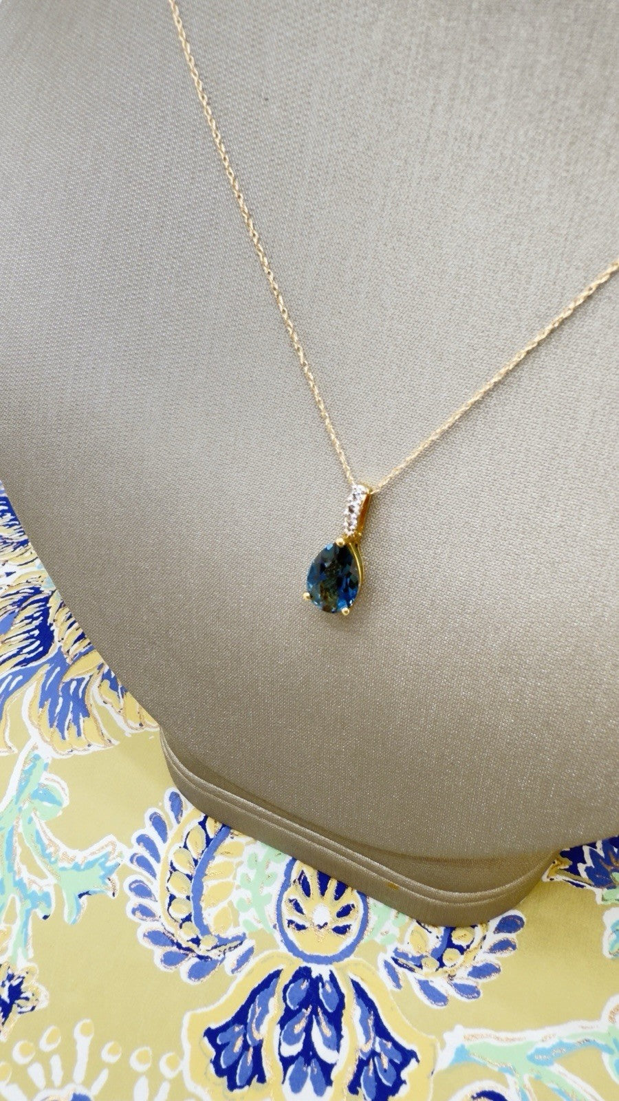14k Yellow Gold Genuine London Blue Topaz & Diamond Pendant/Necklace, 18"