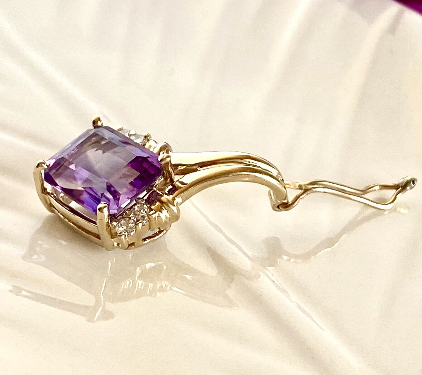 Vintage 14k Yellow Gold, Amethyst (5.12ct) & Diamond Enhancer/Pendant, New