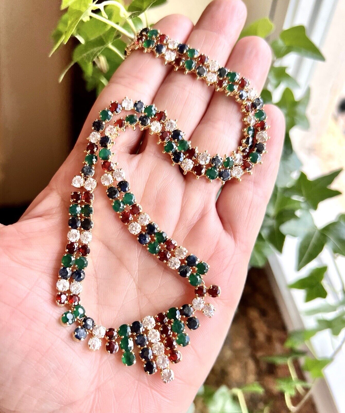 Vintage Genuine Multi-Gemstone "Cleopatra" Necklace, New 19"