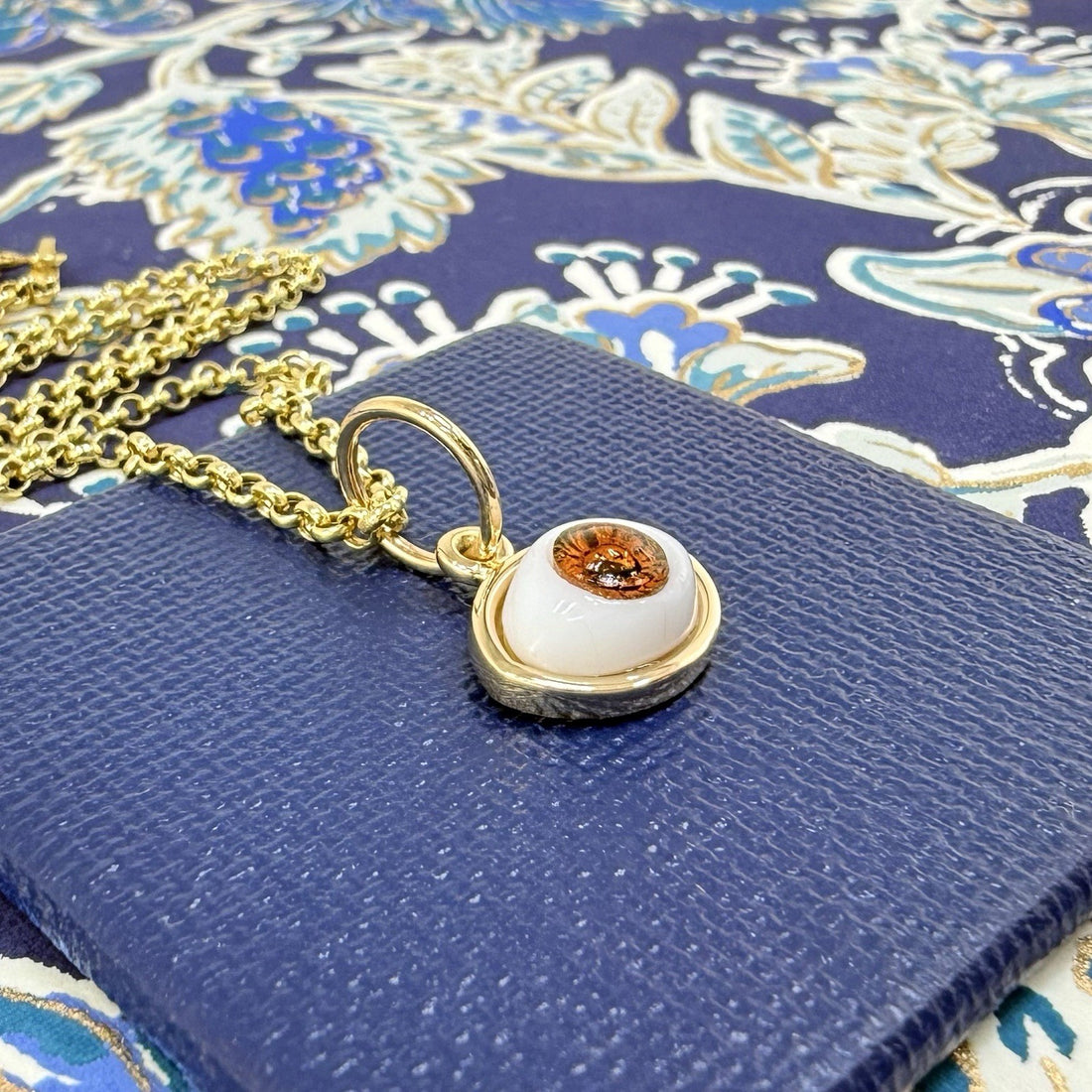14k Brown Eye (Ojo) Pendant Charm, Newly Handcrafted