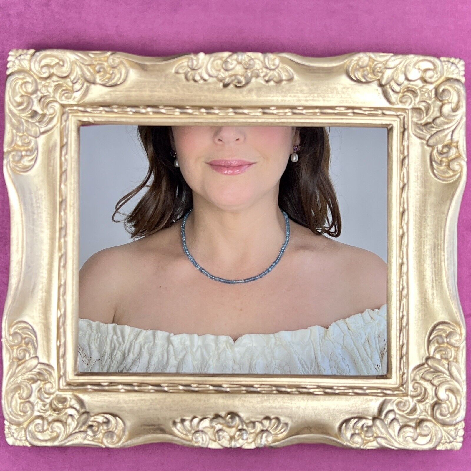 Solid 14k White Gold Genuine London Blue Topaz Necklace, New 17.25”