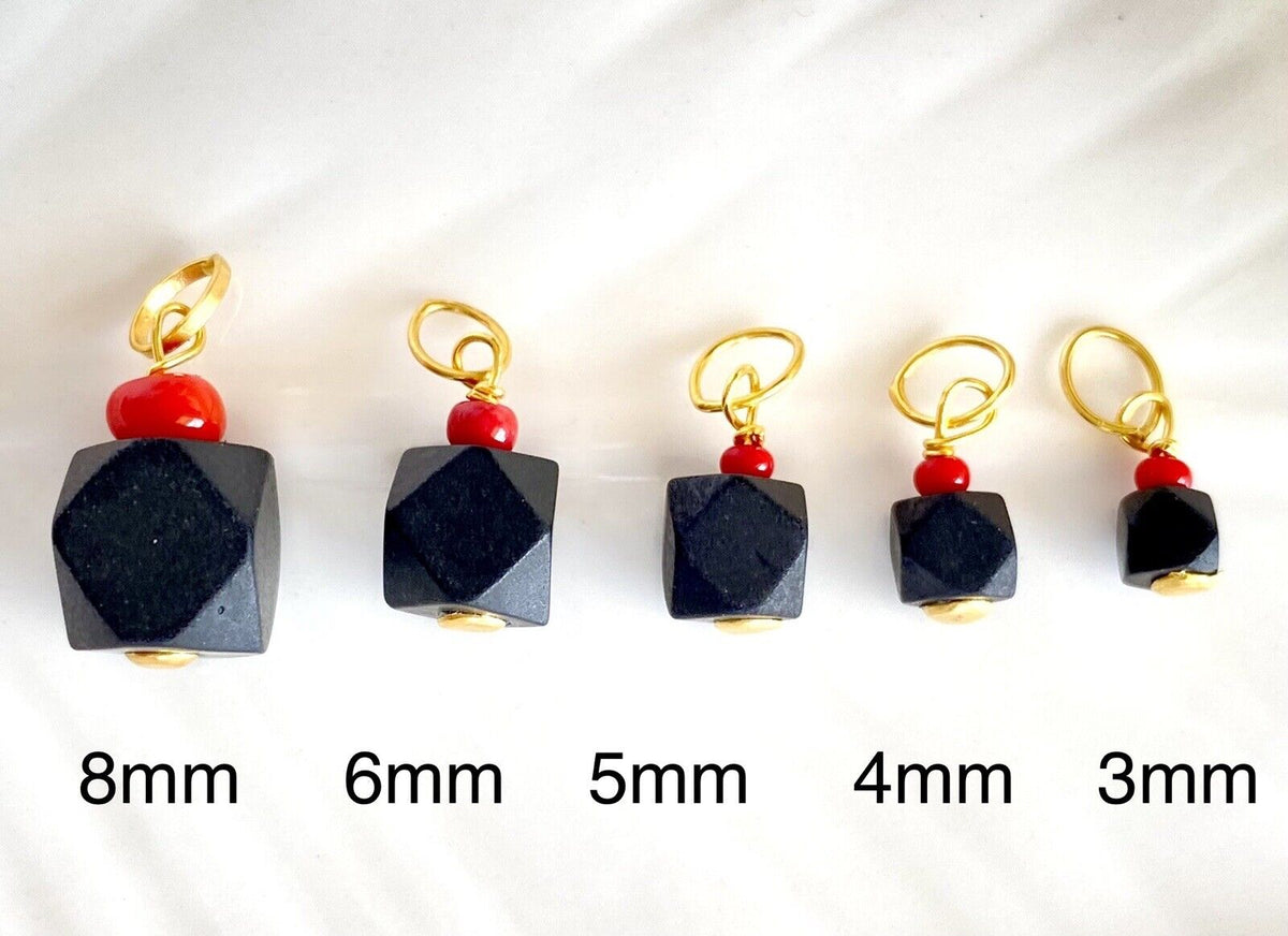 Genuine 3mm Azabache (Jet) & Solid 10k Yellow Gold Protection Pendant ...