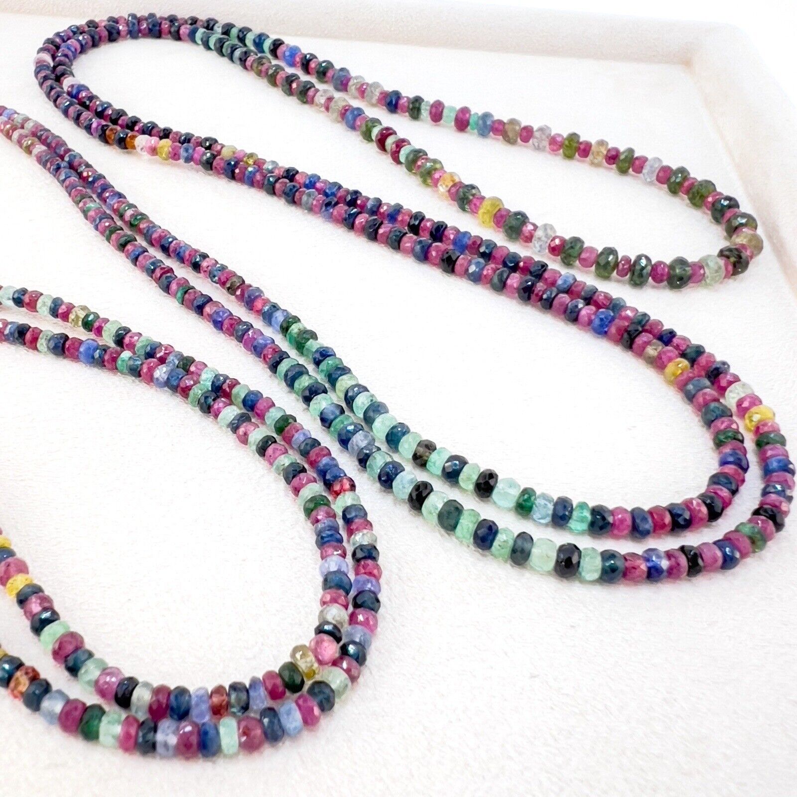 Genuine Multicolor Sapphire, Ruby & Emerald 14K Yellow Gold Necklace, New 82"