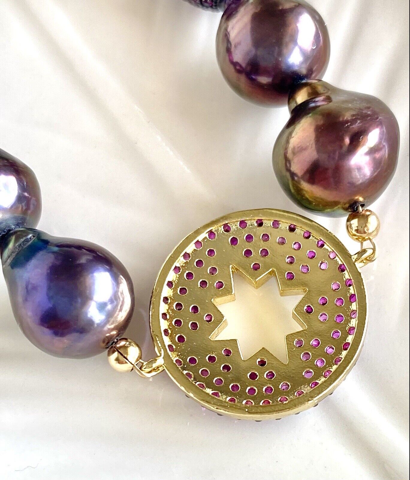 Peacock Akoya Baroque Pearls 14K Vermeil/GF North Star Bracelet, New 7.5" Pink