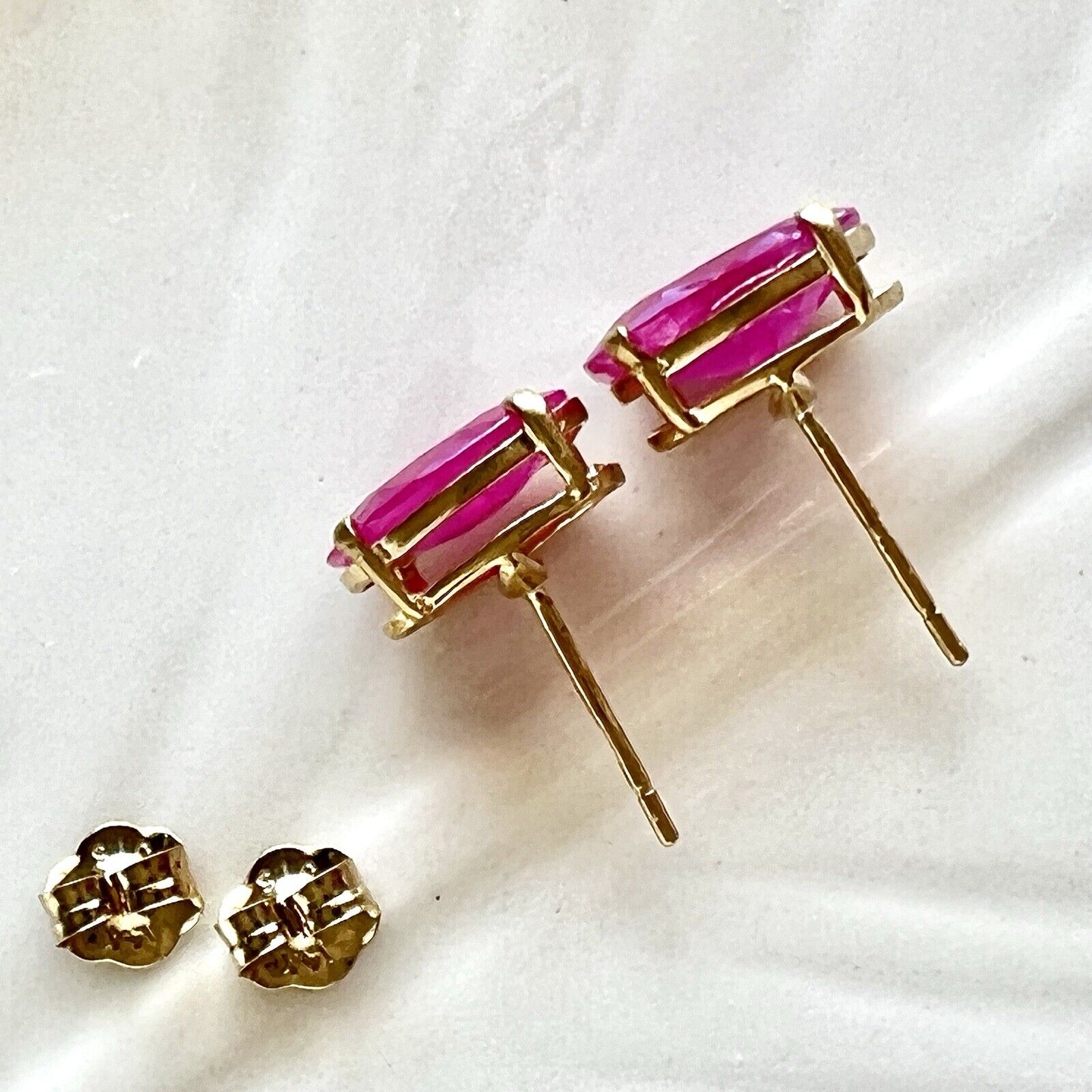 Solid 14k Yellow Gold Genuine Ruby 6x8mm Stud Earrings, New