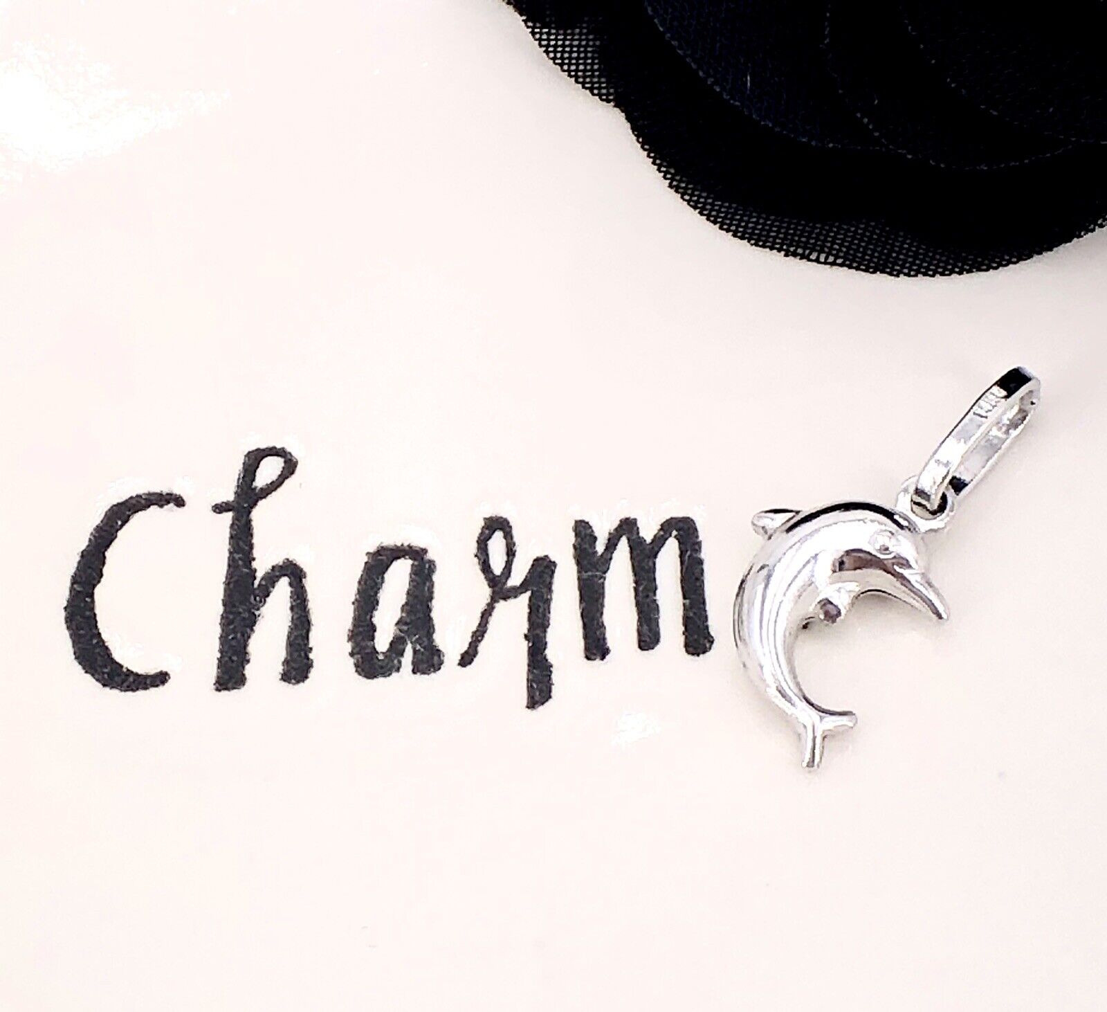 Jumping Dolphin Solid 14K White Gold Puffy 2 Sided Charm/Pendant, New