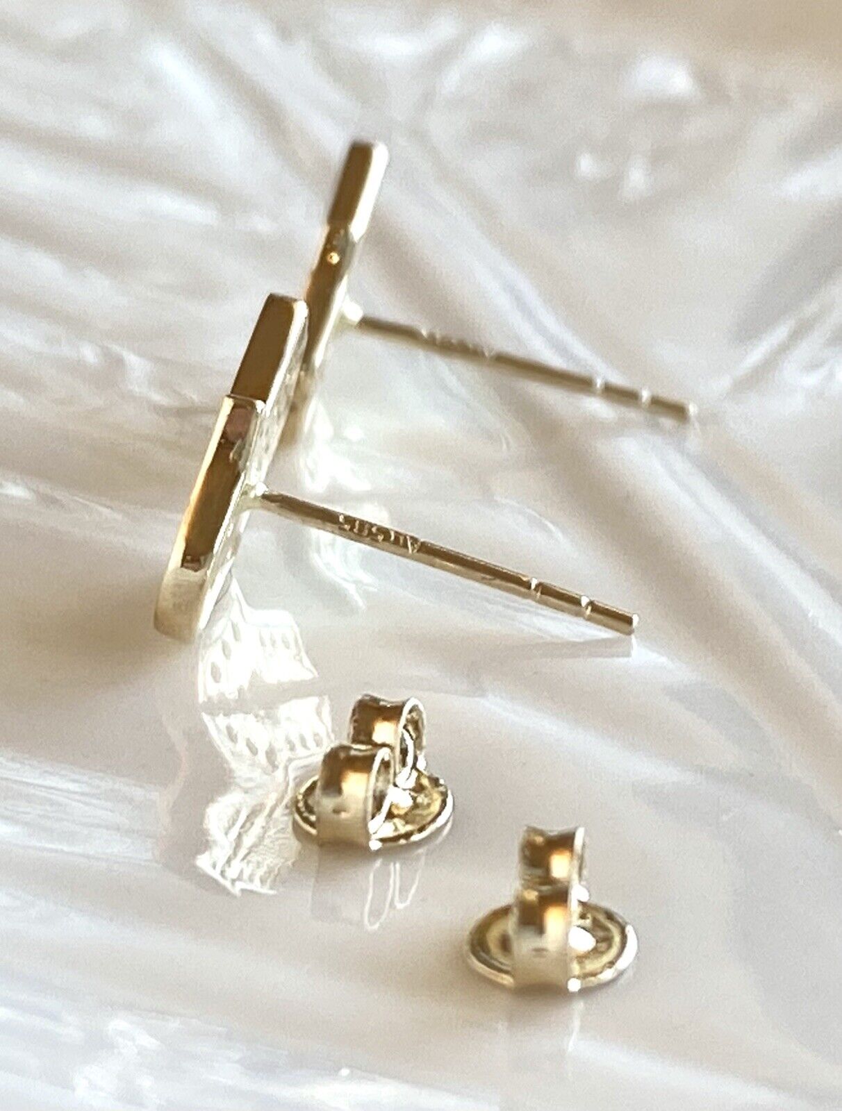 Solid 14K Yellow Gold & Cubic Zirconia Hamsa Hand Stud Earrings, New