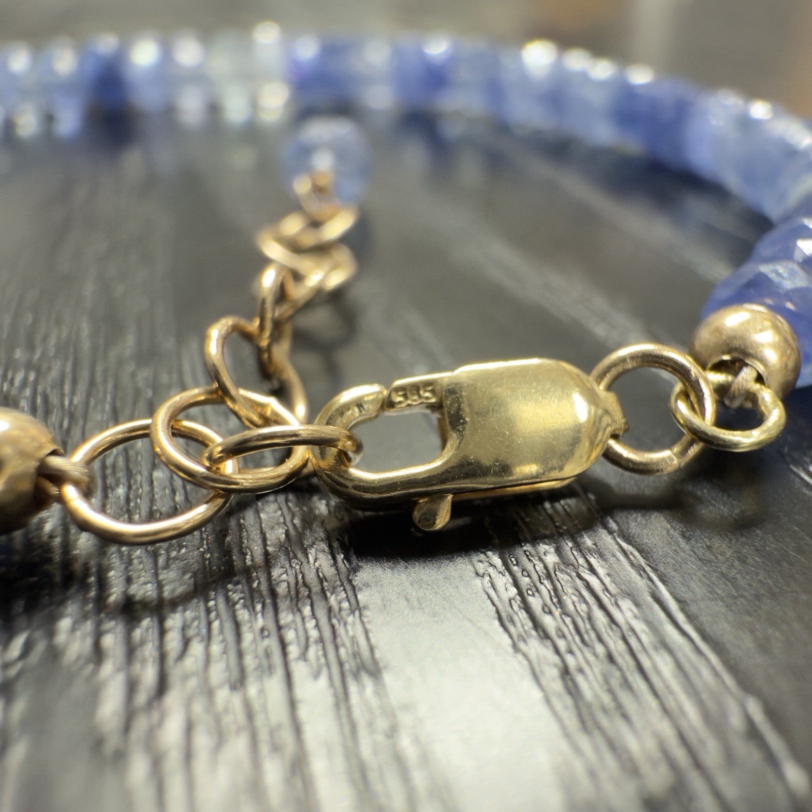 14k Yellow Gold Multitone Blue Sapphire Bracelet, Adjustable 6.75-7.75", New