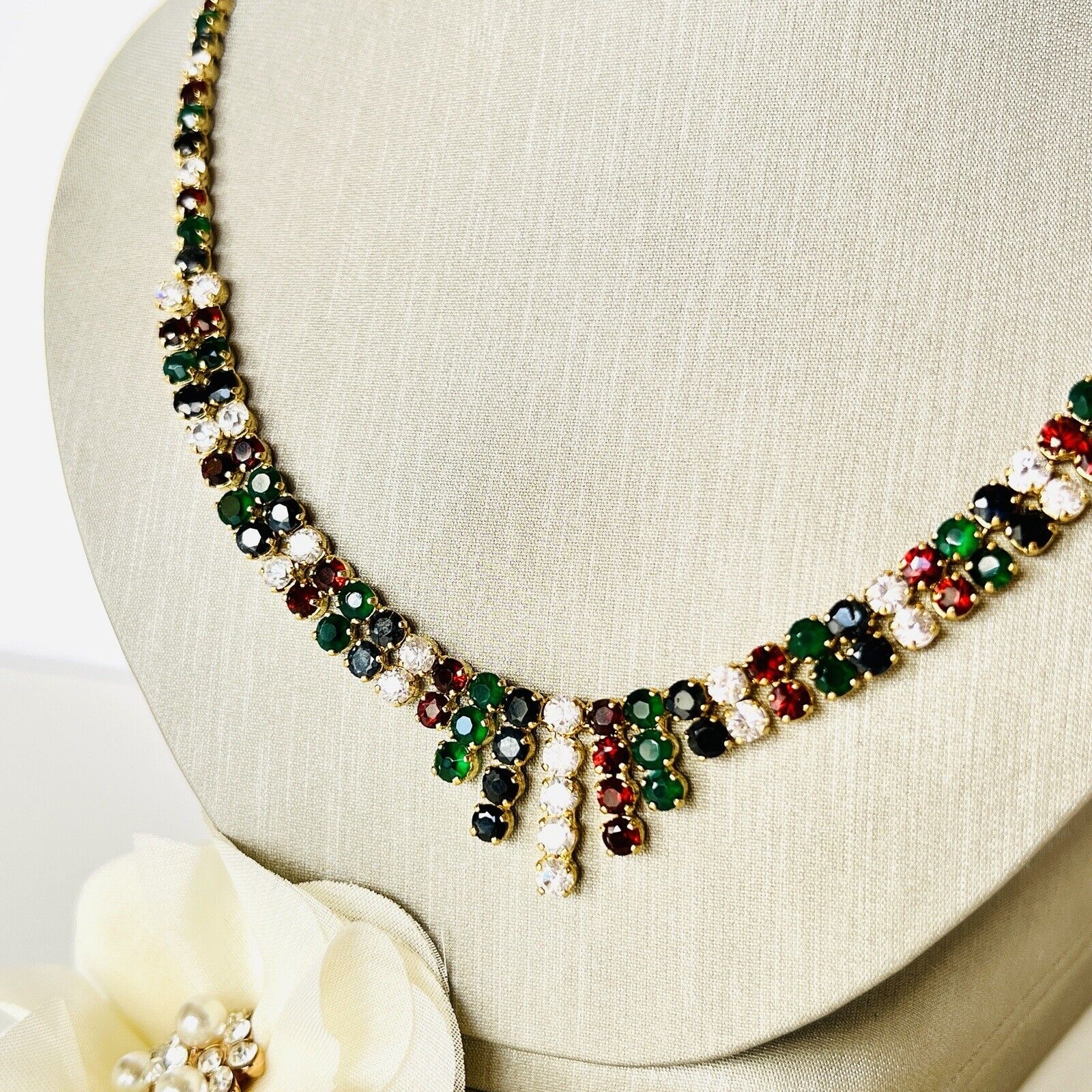 Vintage Genuine Multi-Gemstone "Cleopatra" Necklace, New 19"
