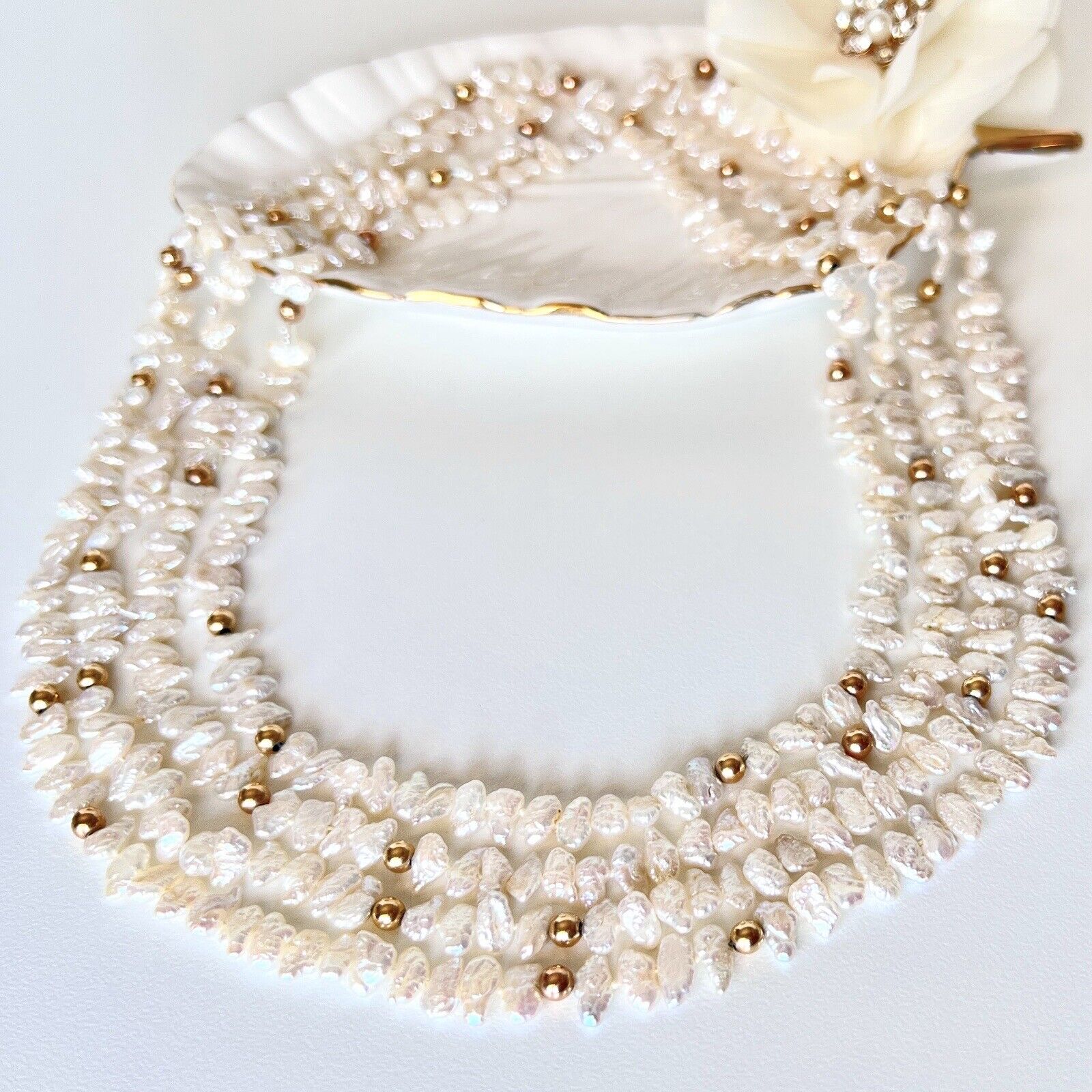 Vintage Unique 72” Freshwater Pearls & Solid 14k Yellow Gold Beaded Endless Neck