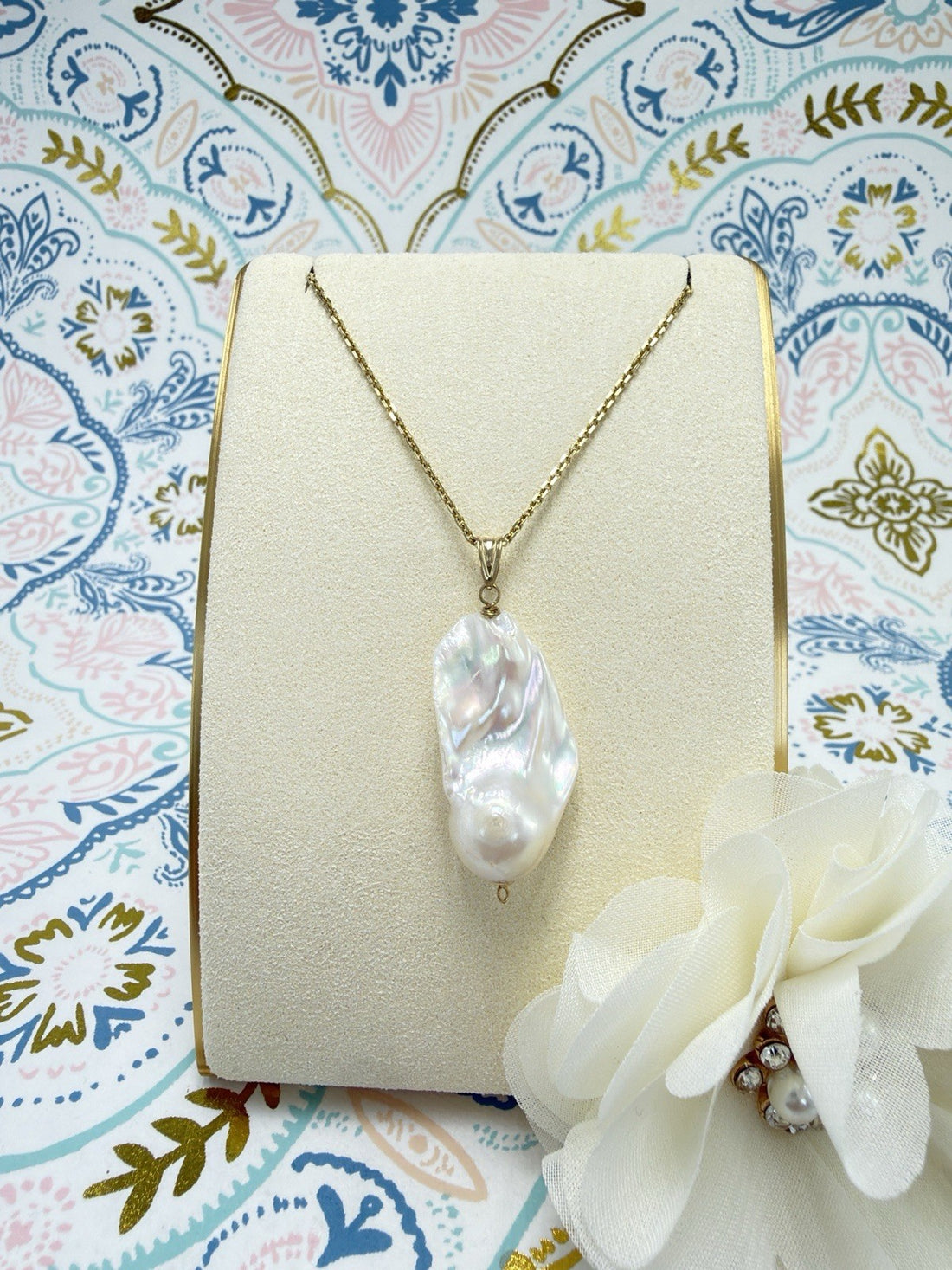 14k Yellow Gold Genuine Baroque Pearl Pendant, New 1.5"