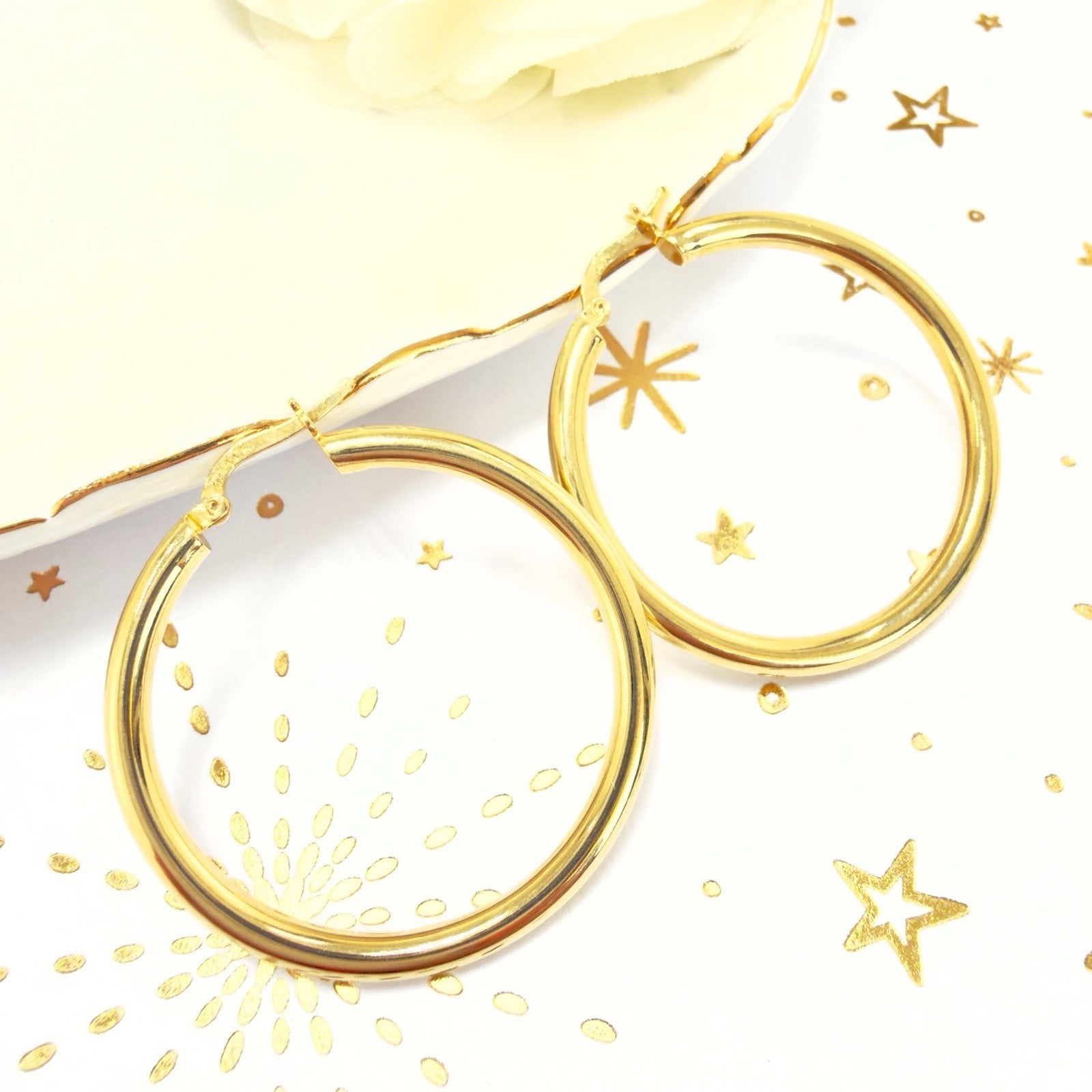 Solid 14k Yellow Gold 3mm Thick Hoop Earrings 30mm Diameter, New