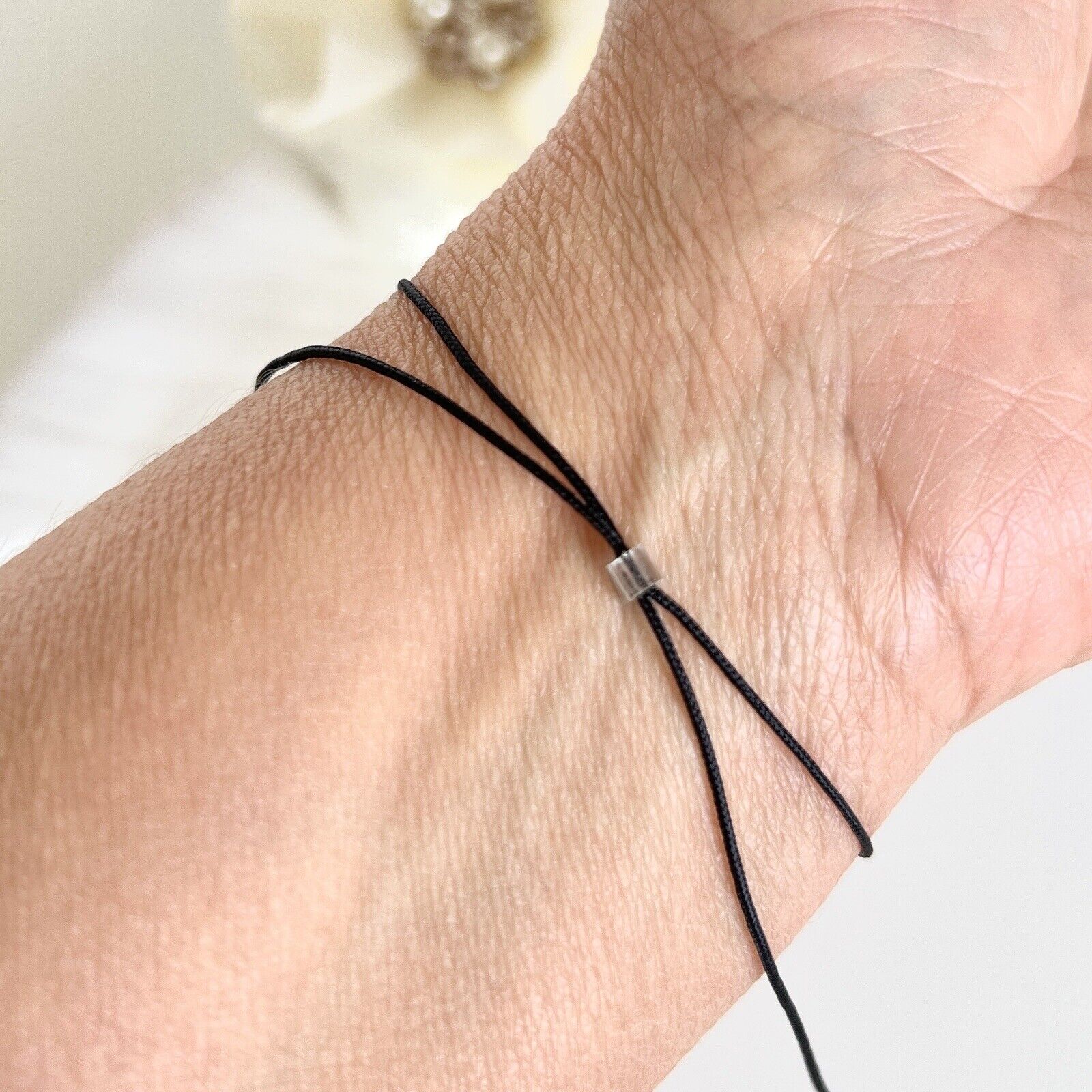 Solid 14k Yellow Gold Mini Cross Adjustable Bracelet/Anklet, Black, New