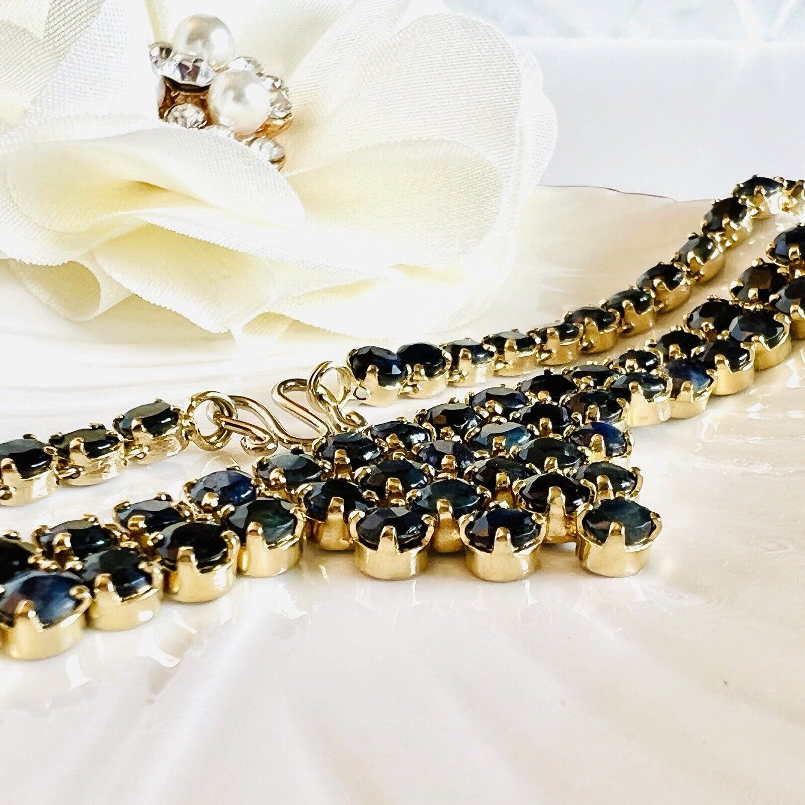 Genuine Sapphire "Cleopatra" Necklace, New 19"