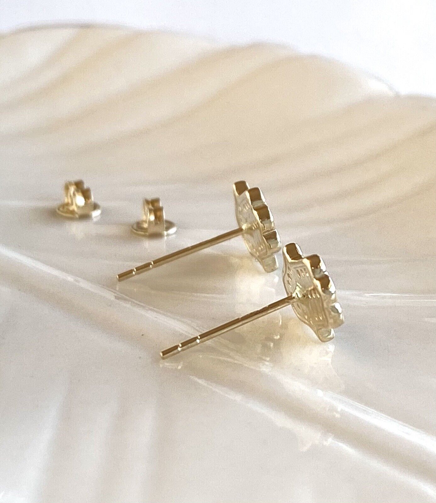 Solid 14K Yellow Gold & Cubic Zirconia Hamsa Hand Stud Earrings, New