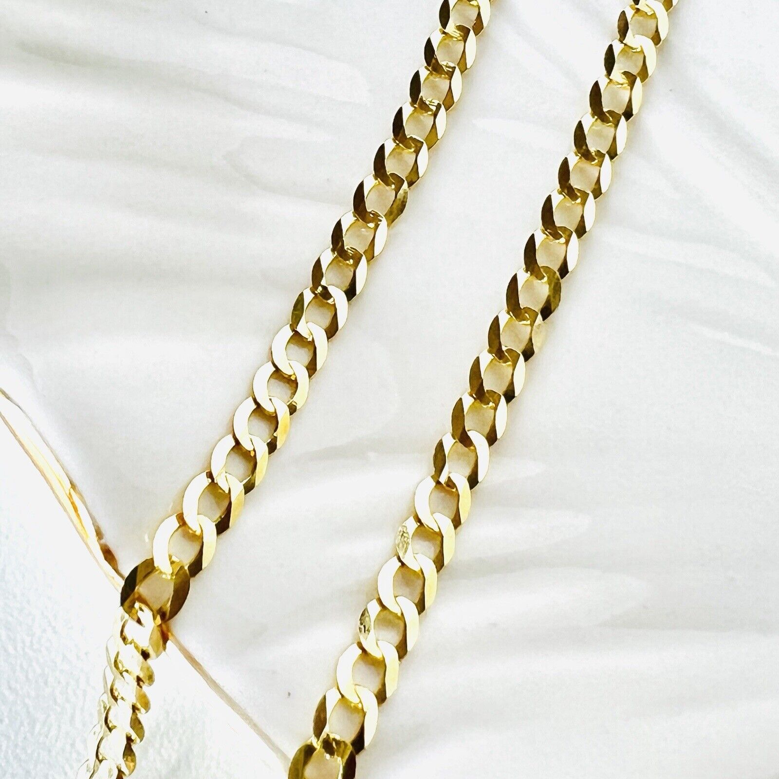 Solid 14k Yellow Gold Curb Link Flat Diamond-Cut Chain, 18", New