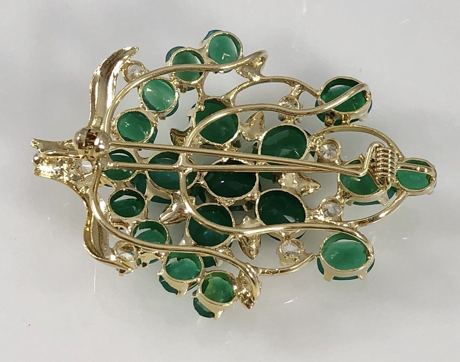 Genuine Green Chalcedony Cluster Pin or Pendant 22kt HGE, New, Size 2"