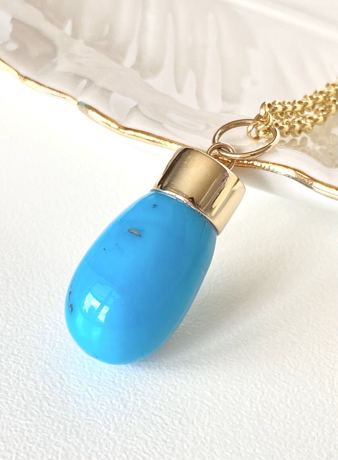 Natural Egyptian Turquoise (24ctw) & Solid 14K Yellow Gold Pendant, New 1.32" #1