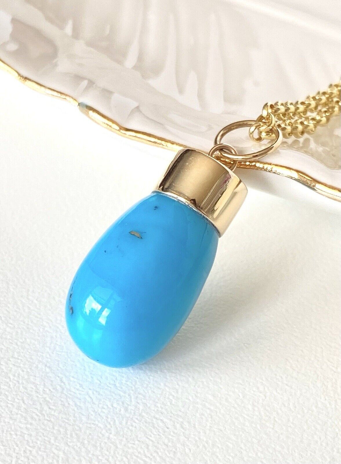 Natural Egyptian Turquoise (24ctw) & Solid 14K Yellow Gold Pendant, New 1.32" #1