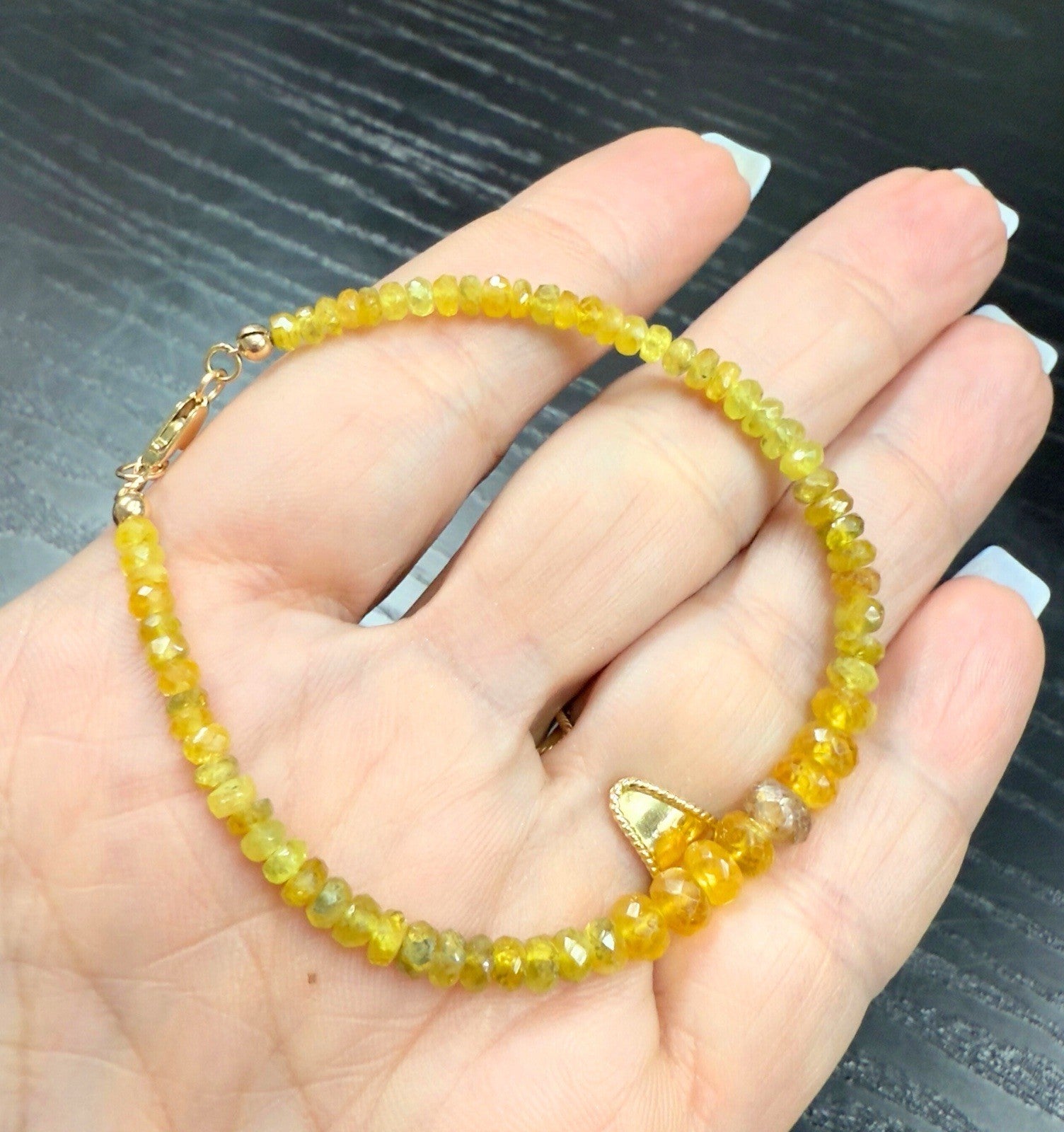 14k Yellow Gold Yellow Sapphire Bracelet, Adjustable 6.75-7.75", New